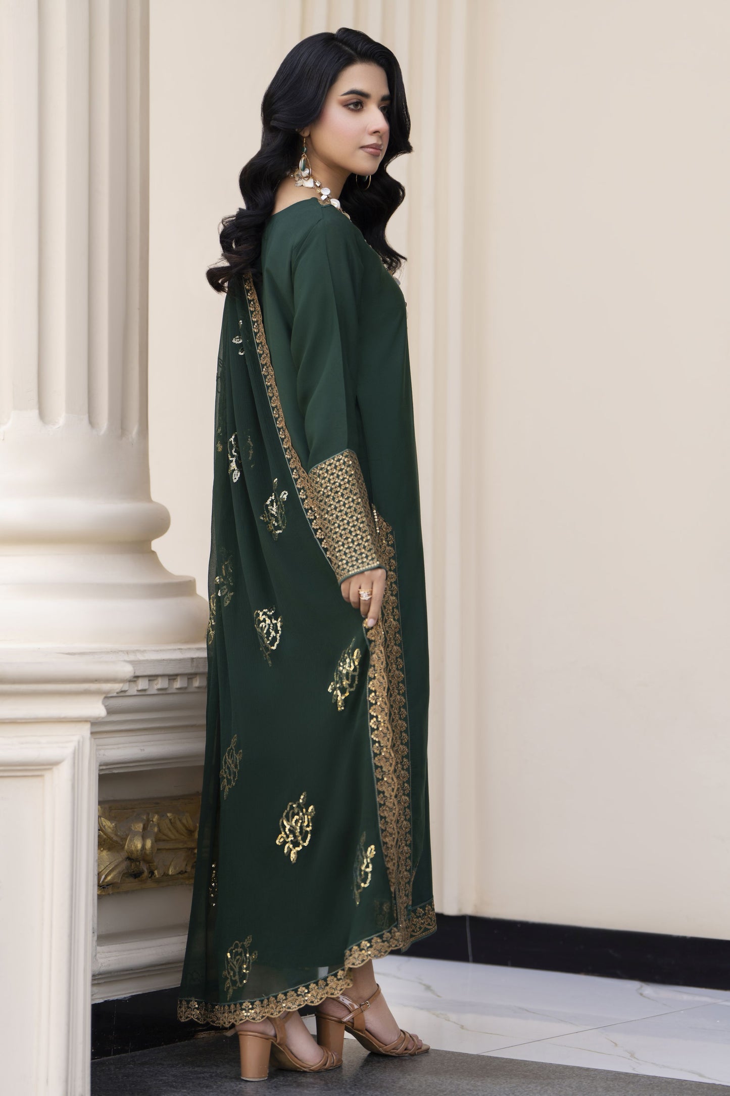 Aleezay Evara 3pc Raw Silk Long Embroidered Dress EZ11