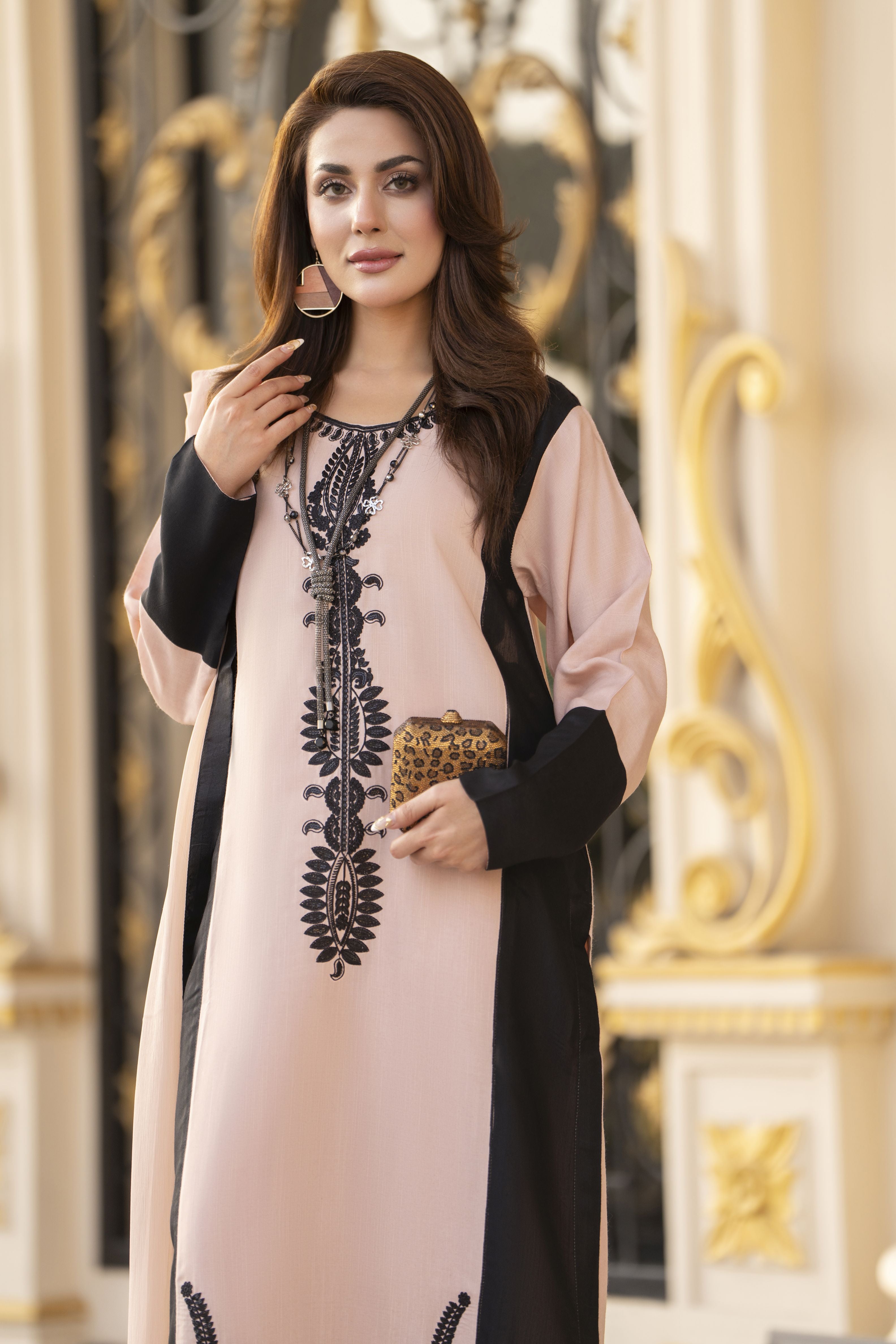 Reshmi RA8 Beige & Black Embroidered 3pc Raw Silk Suit with Chiffon Dupatta