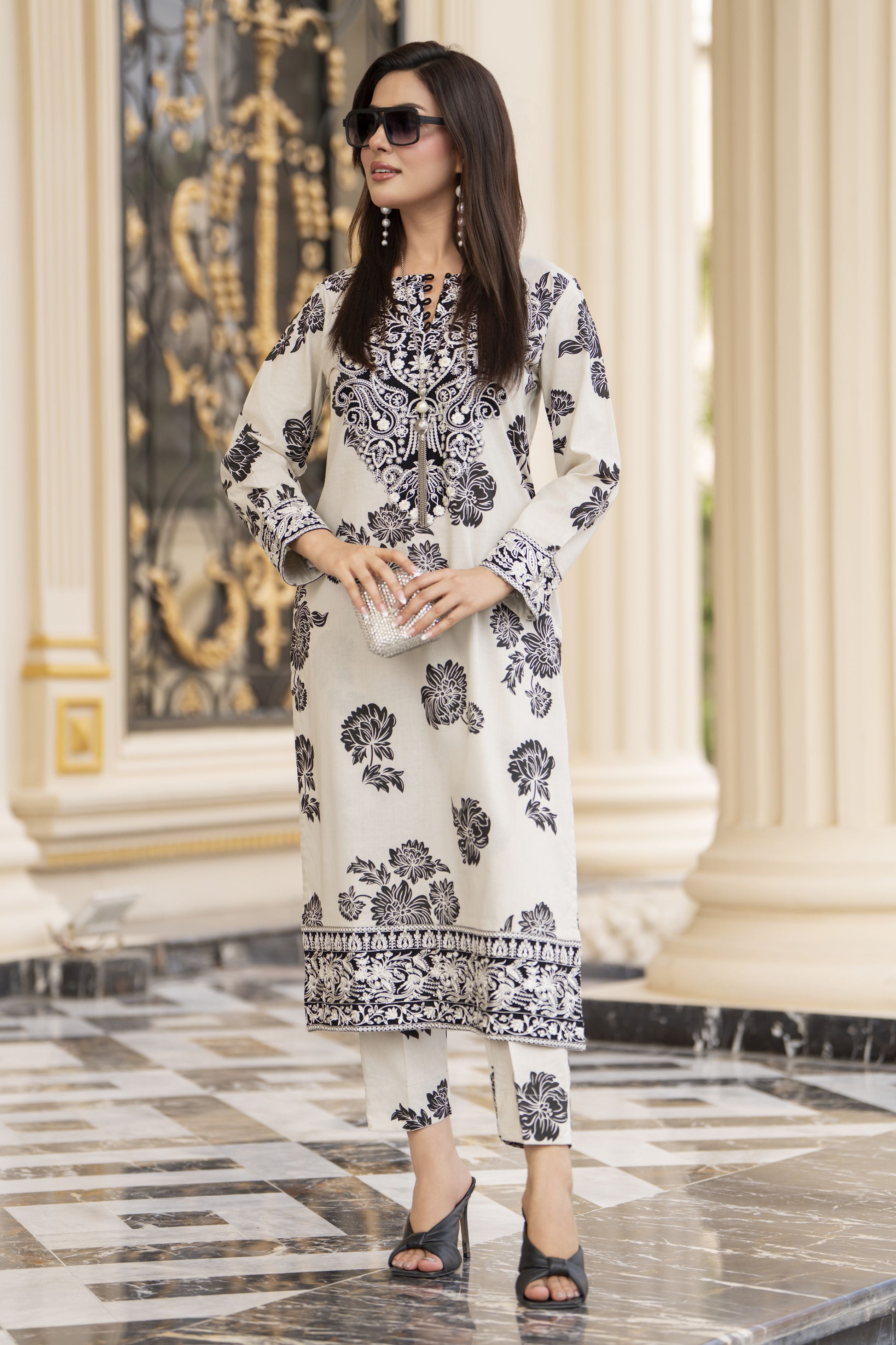 Cotton Canvas by Zaiwa – 2pc Off-White Cotton Embroidered Dress CCZ8