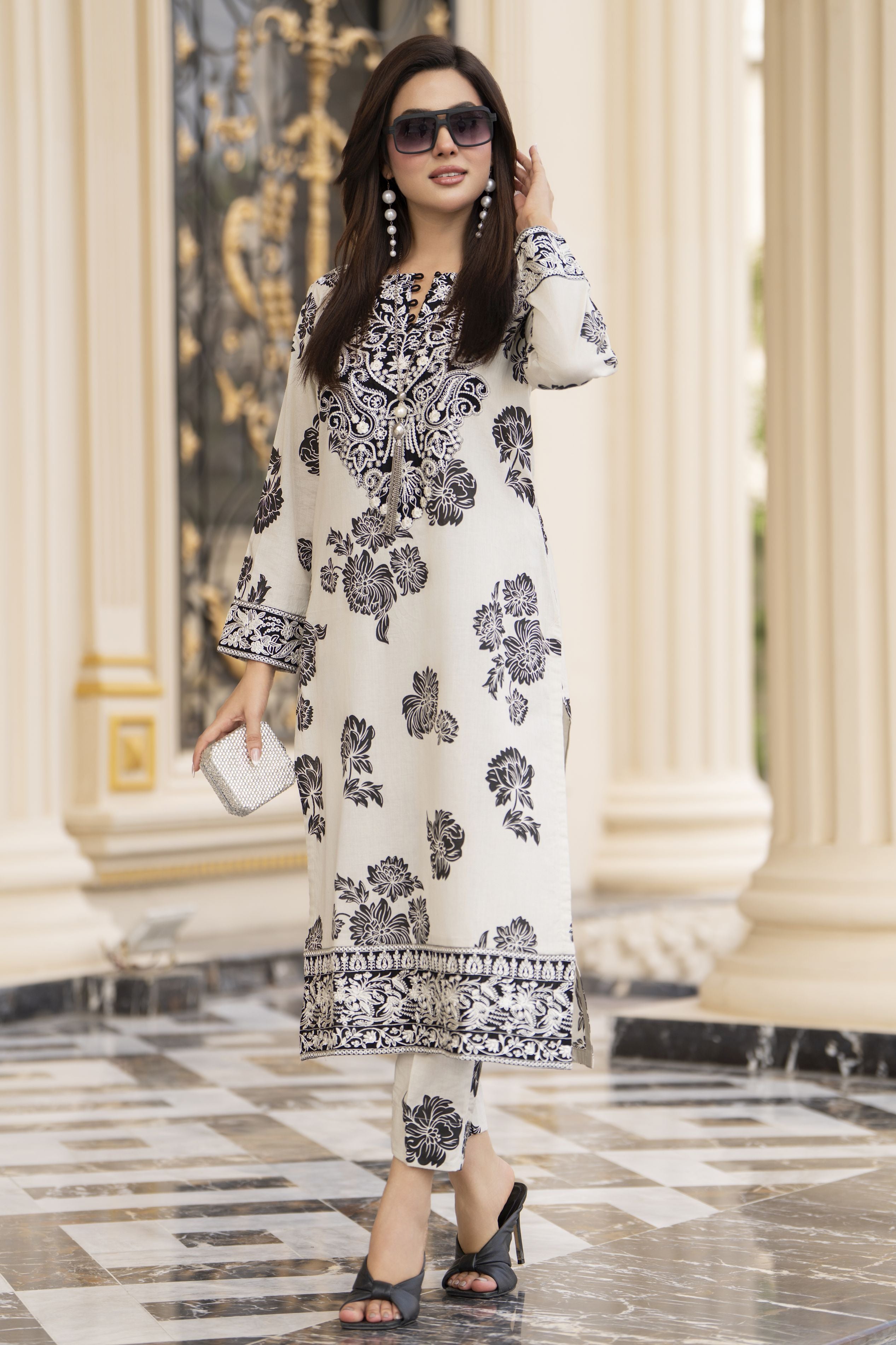 Cotton Canvas by Zaiwa – 2pc Off-White Cotton Embroidered Dress CCZ8