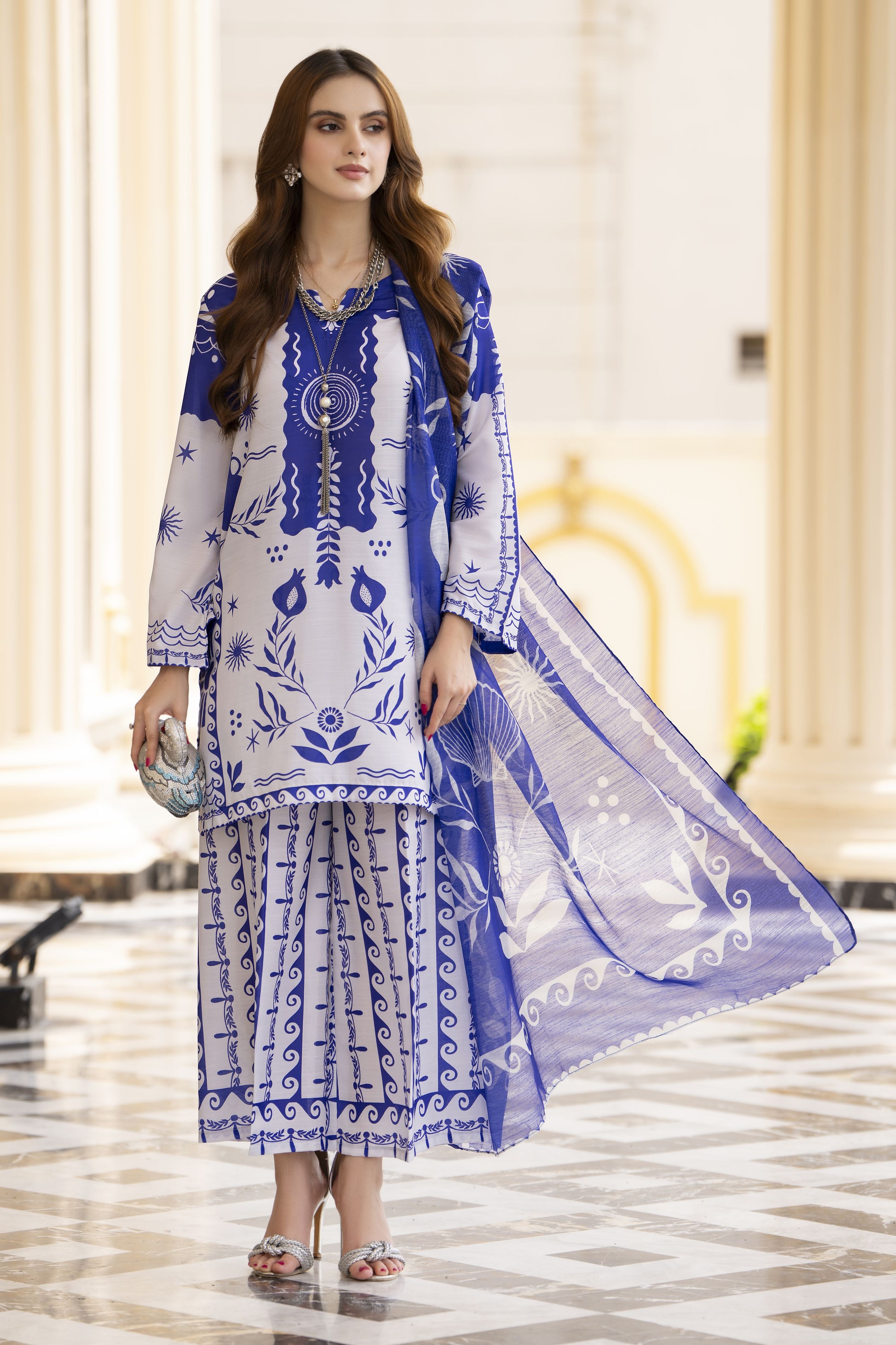 Daily Drapes by Mona – 3pc Raw Silk Suit with Wide Leg Trousers DDR3