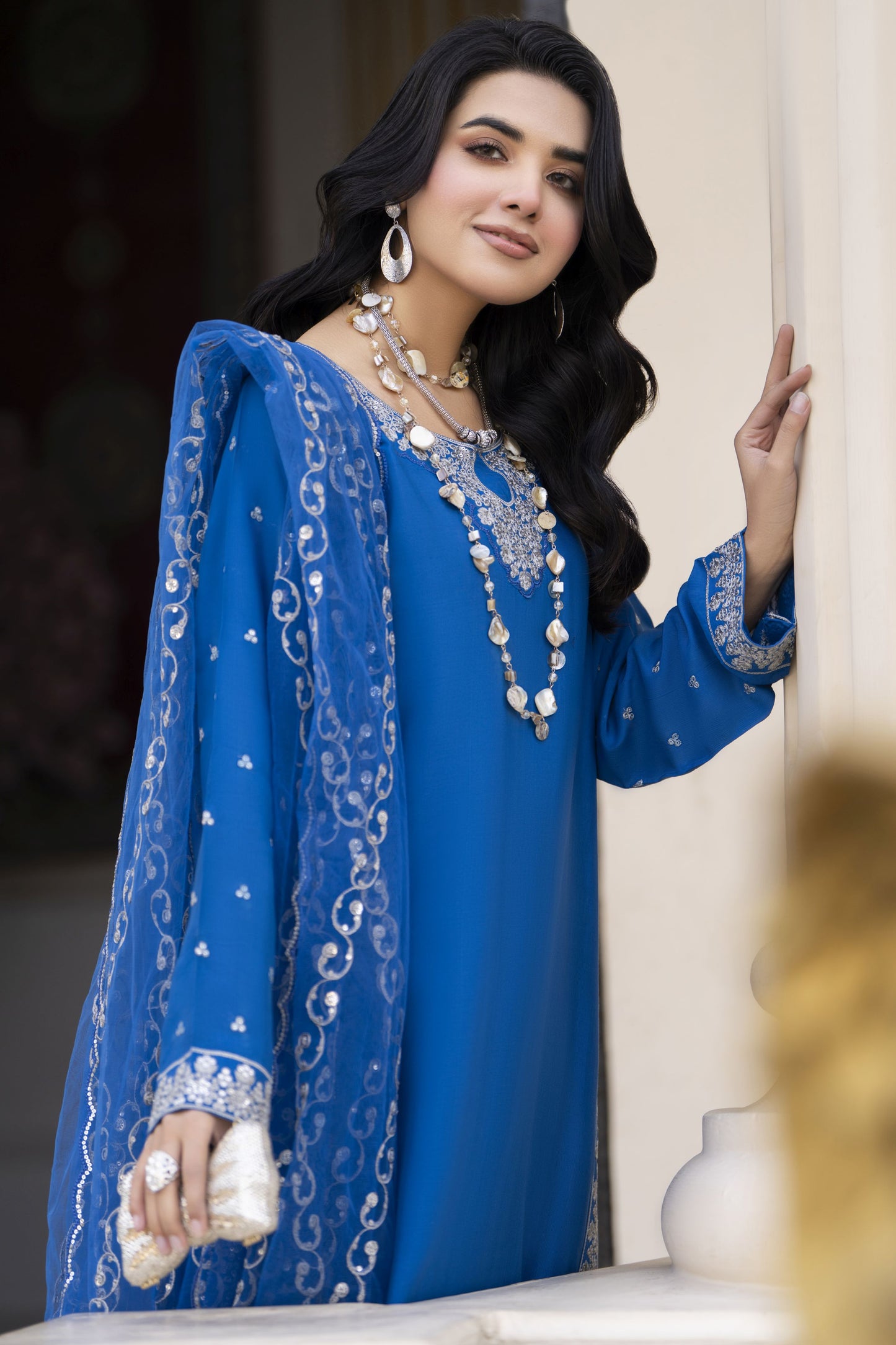 Aleezay Evara 3pc Raw Silk Embroidered Long Dress EZ5