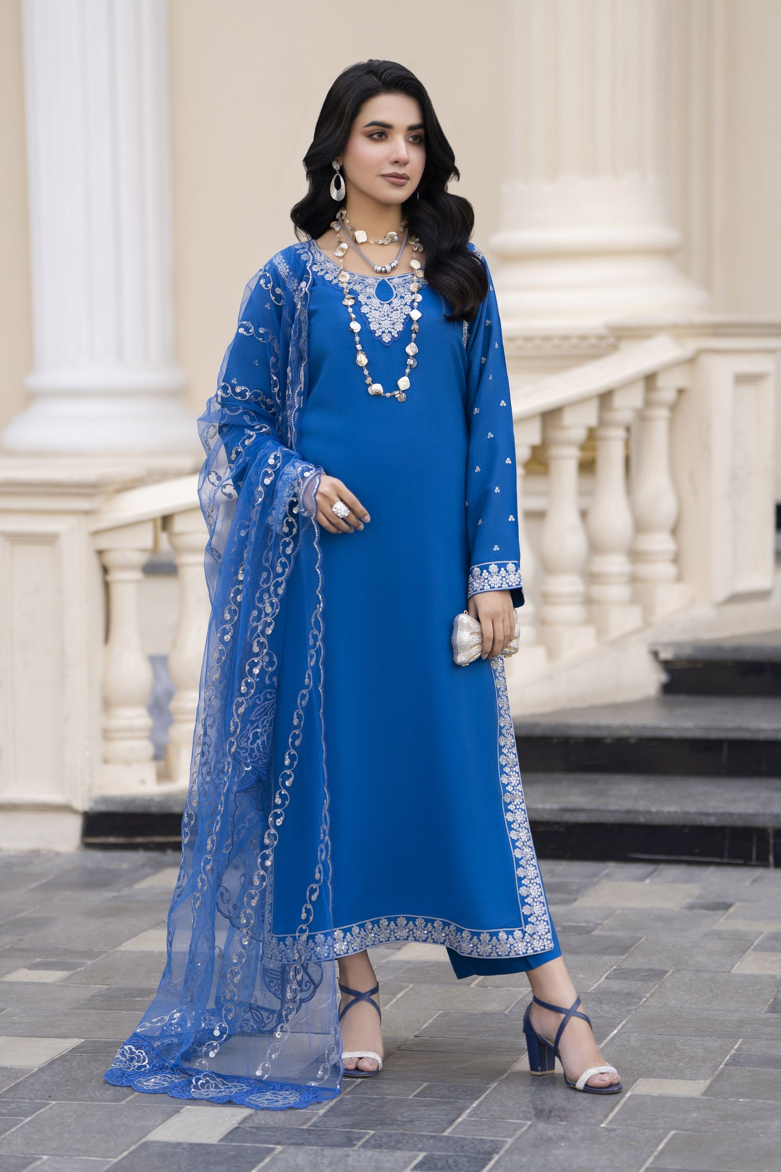 Aleezay Evara 3pc Raw Silk Embroidered Long Dress EZ5 Aleezay Evara 3pc Raw Silk Embroidered Long Dress EZ5