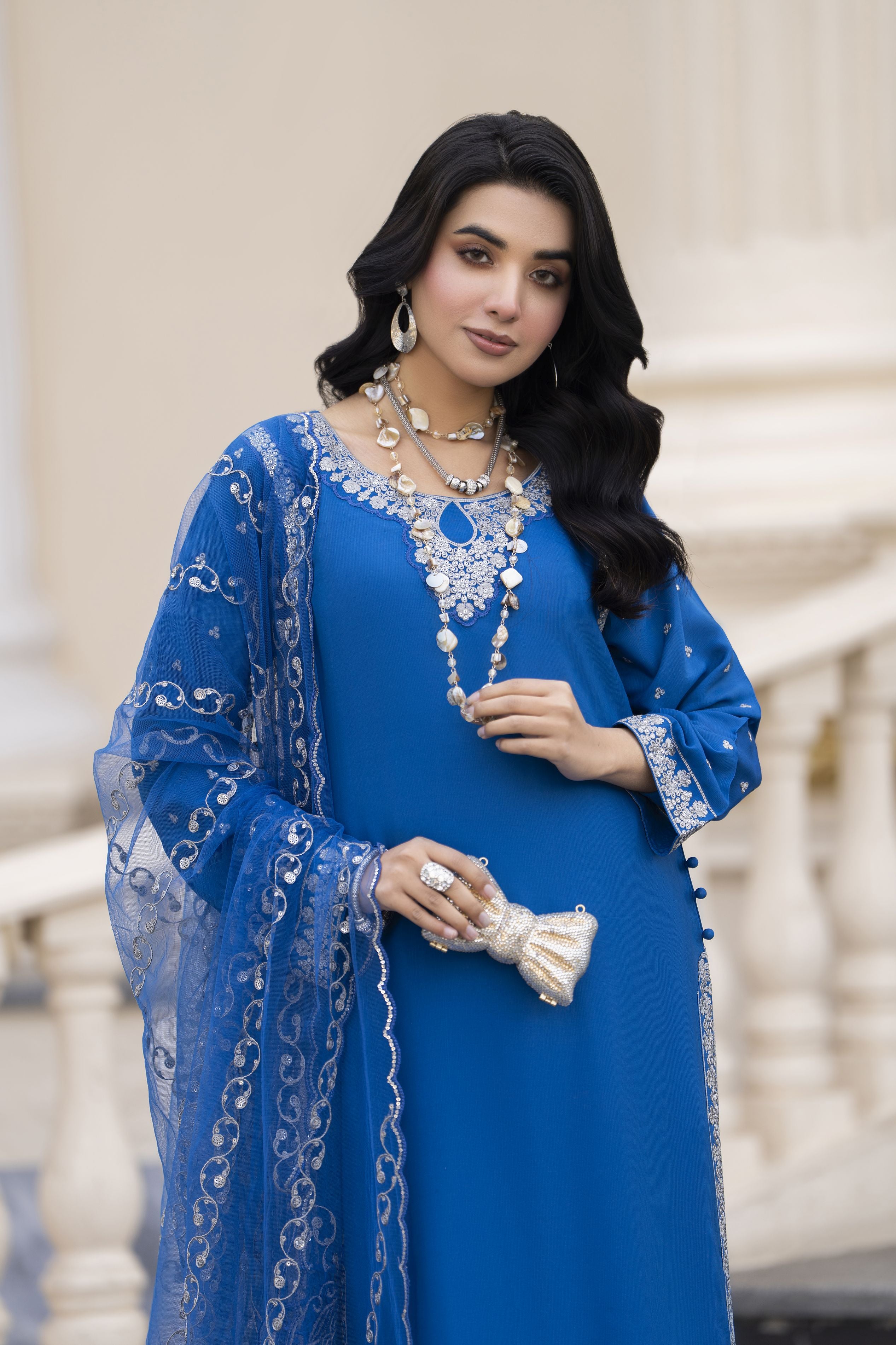 Aleezay Evara 3pc Raw Silk Embroidered Long Dress EZ5