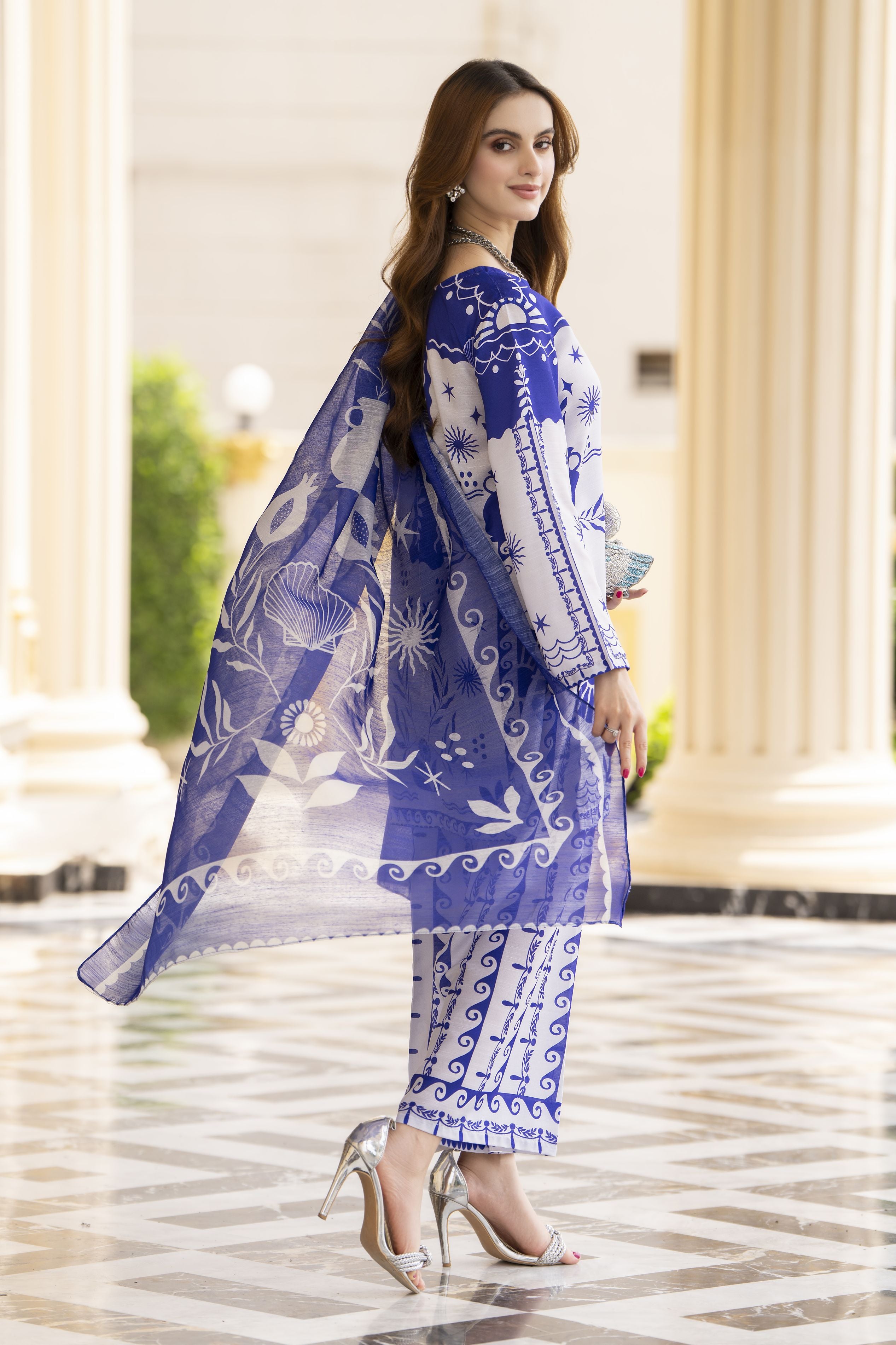 Daily Drapes by Mona – 3pc Raw Silk Suit with Wide Leg Trousers DDR3