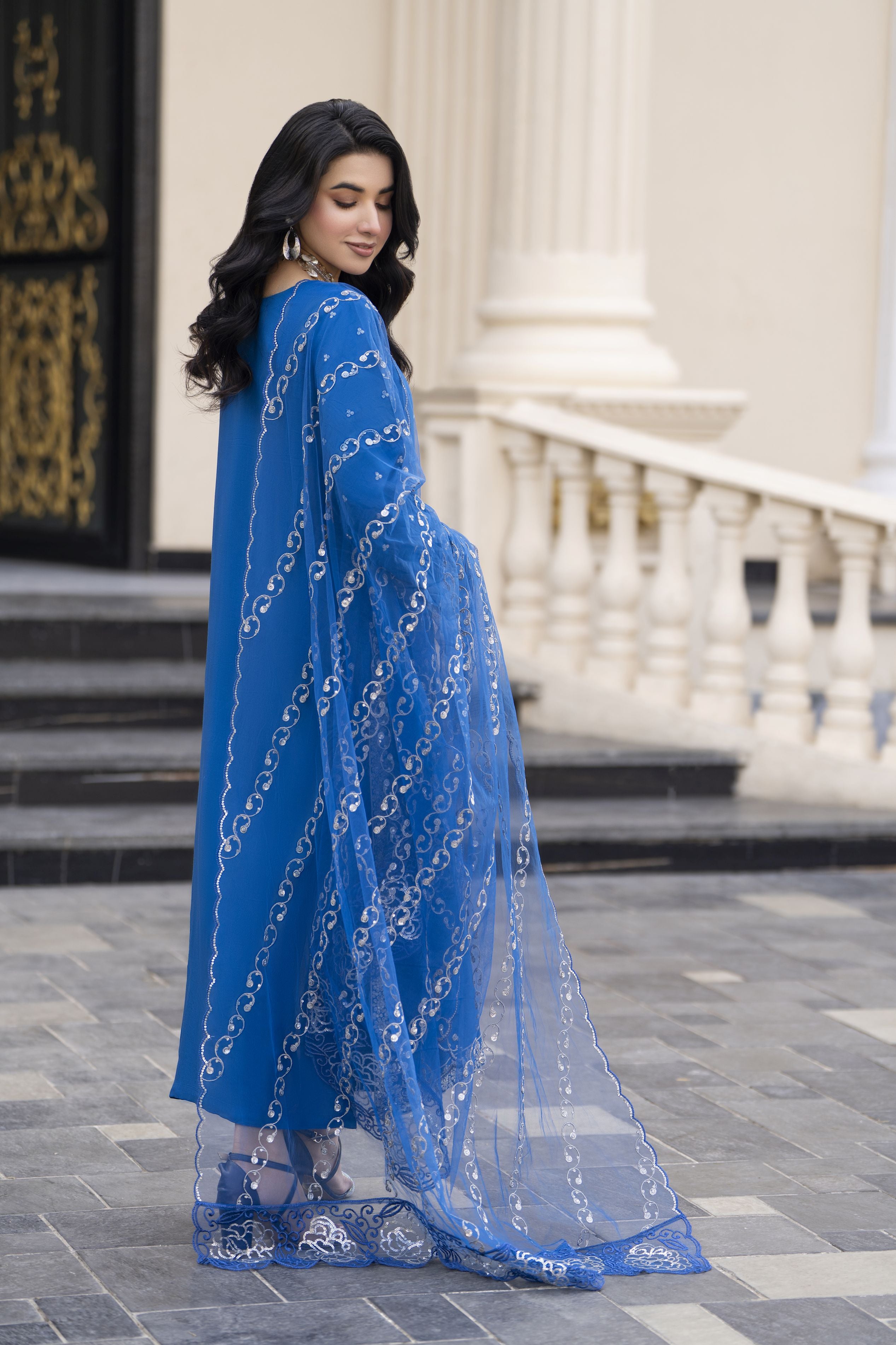Aleezay Evara 3pc Raw Silk Embroidered Long Dress EZ5