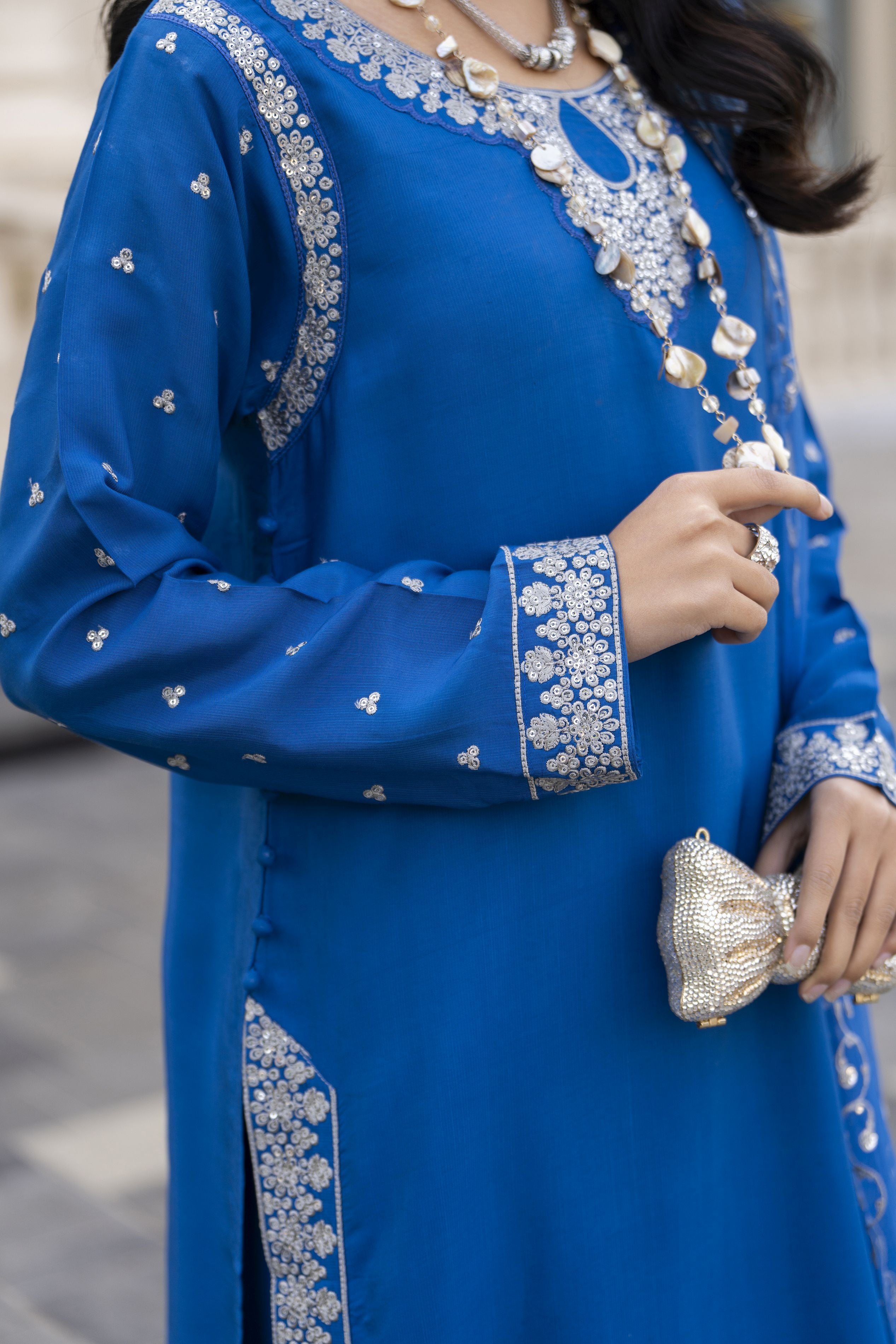 Aleezay Evara 3pc Raw Silk Embroidered Long Dress EZ5