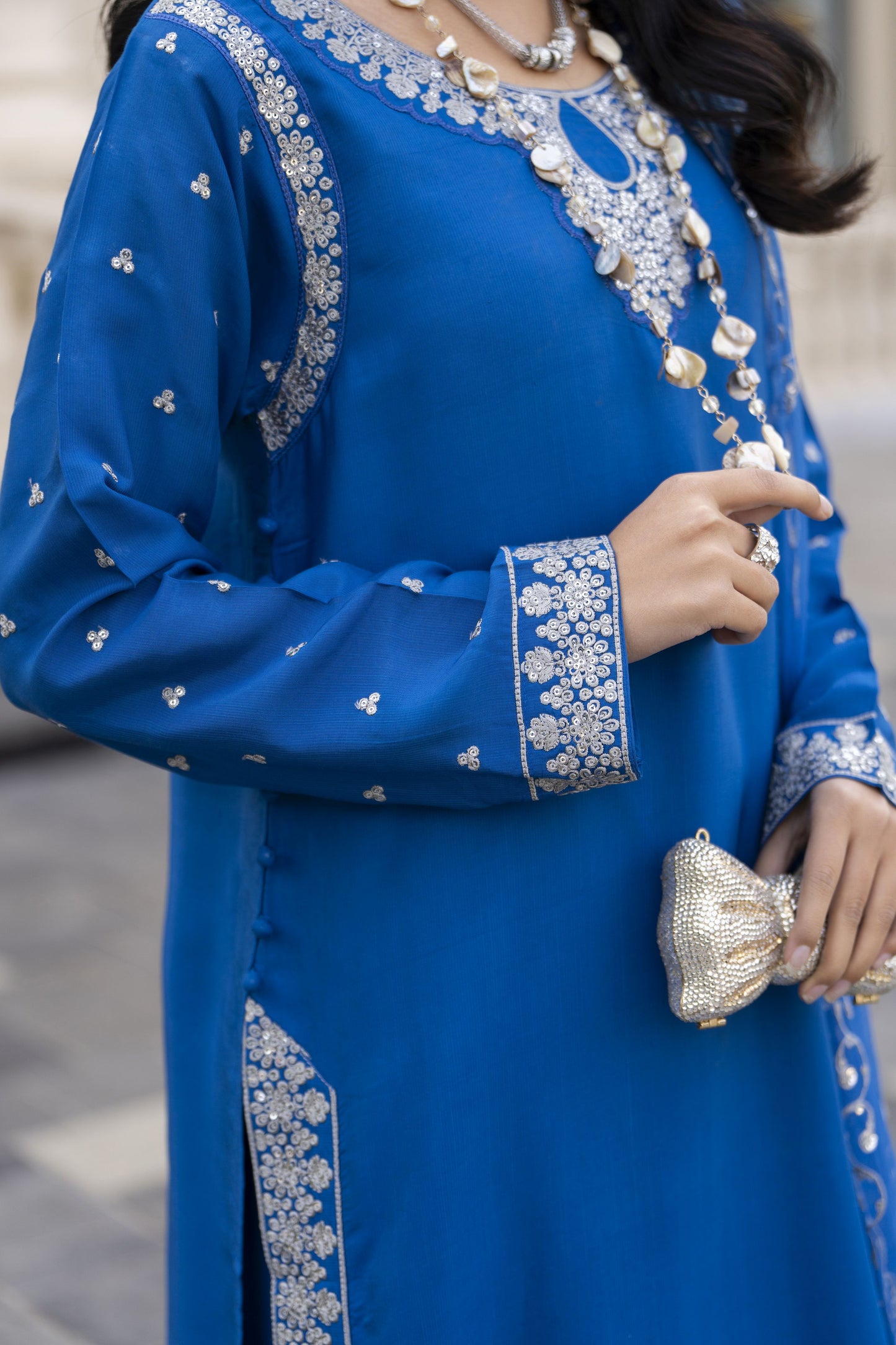 Aleezay Evara 3pc Raw Silk Embroidered Long Dress EZ5