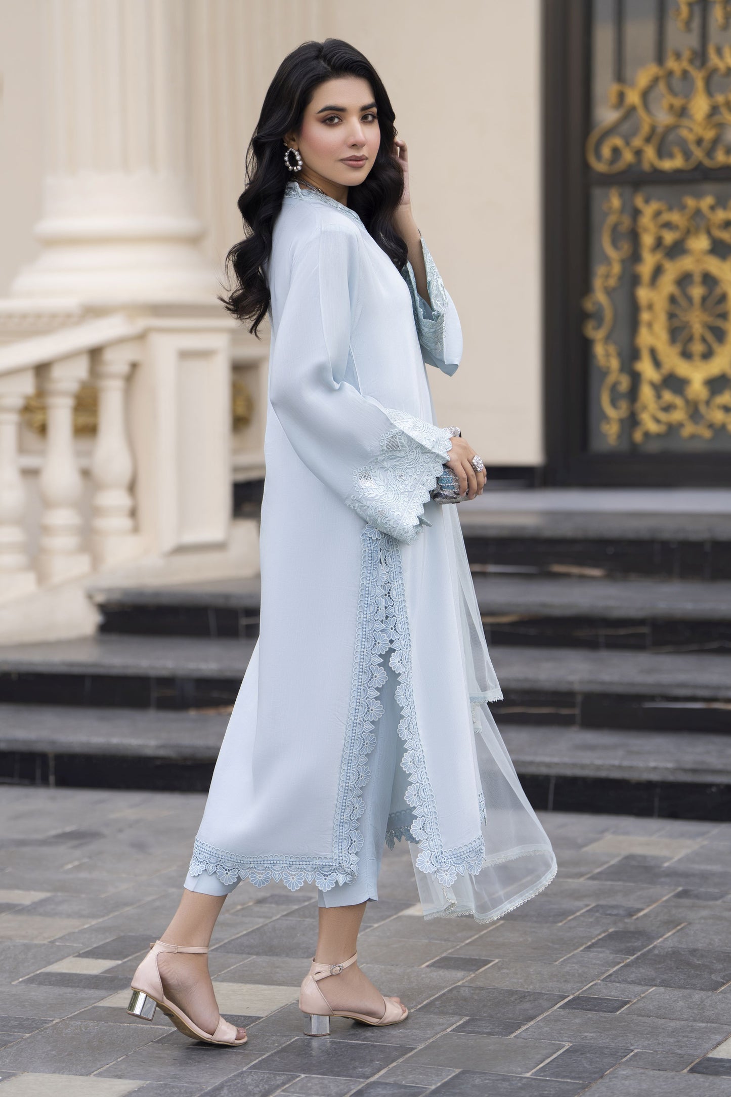 Aleezay Evara 3pc Raw Silk Embroidered Long Ready to Wear Suit EZ8