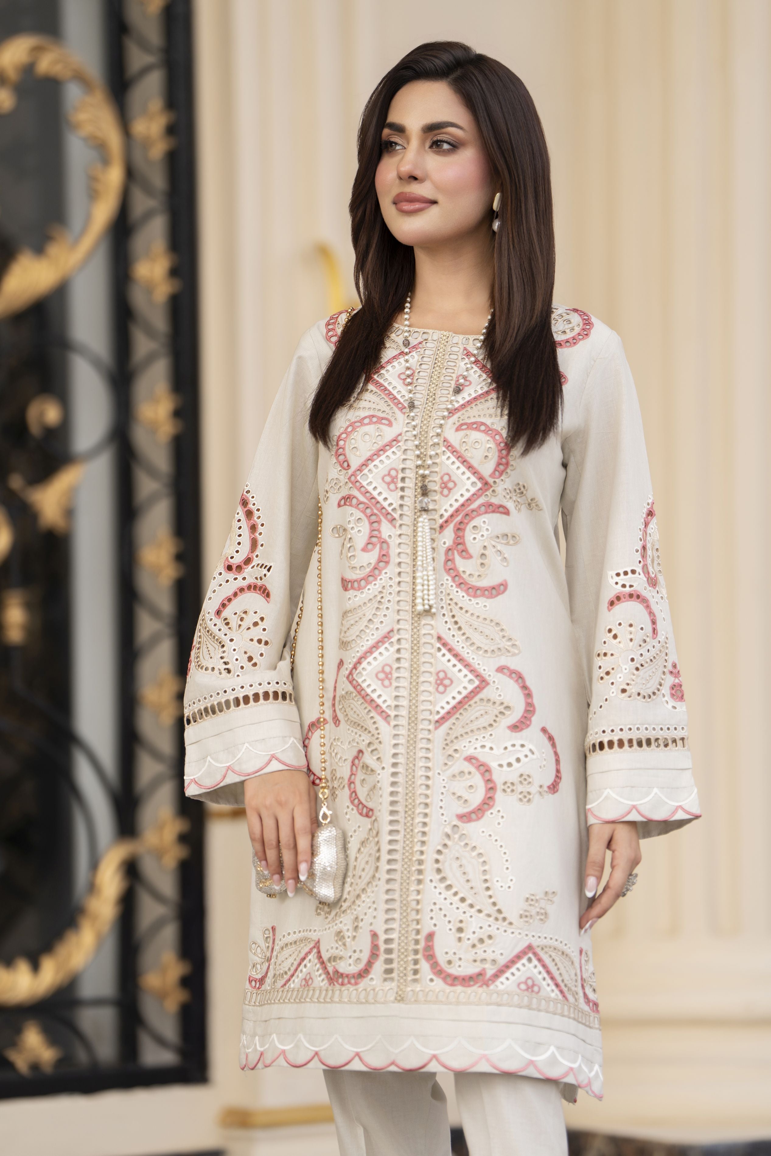 Cotton Canvas by Zaiwa – 2pc Ivory Cutwork Cotton Dress CCZ10