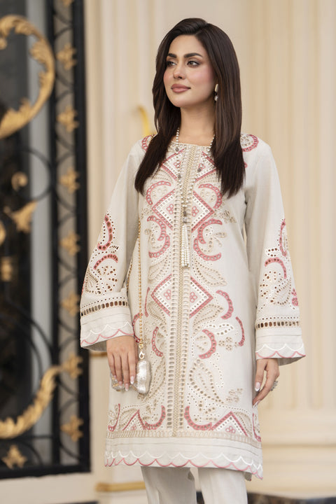 Cotton Canvas by Zaiwa – 2pc Ivory Cutwork Cotton Dress CCZ10