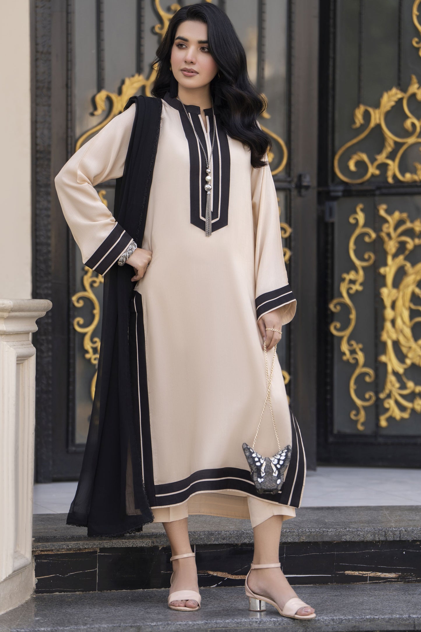 Aleezay Evara 3pc Raw Silk Long Kurta with Straight Trousers EZ4