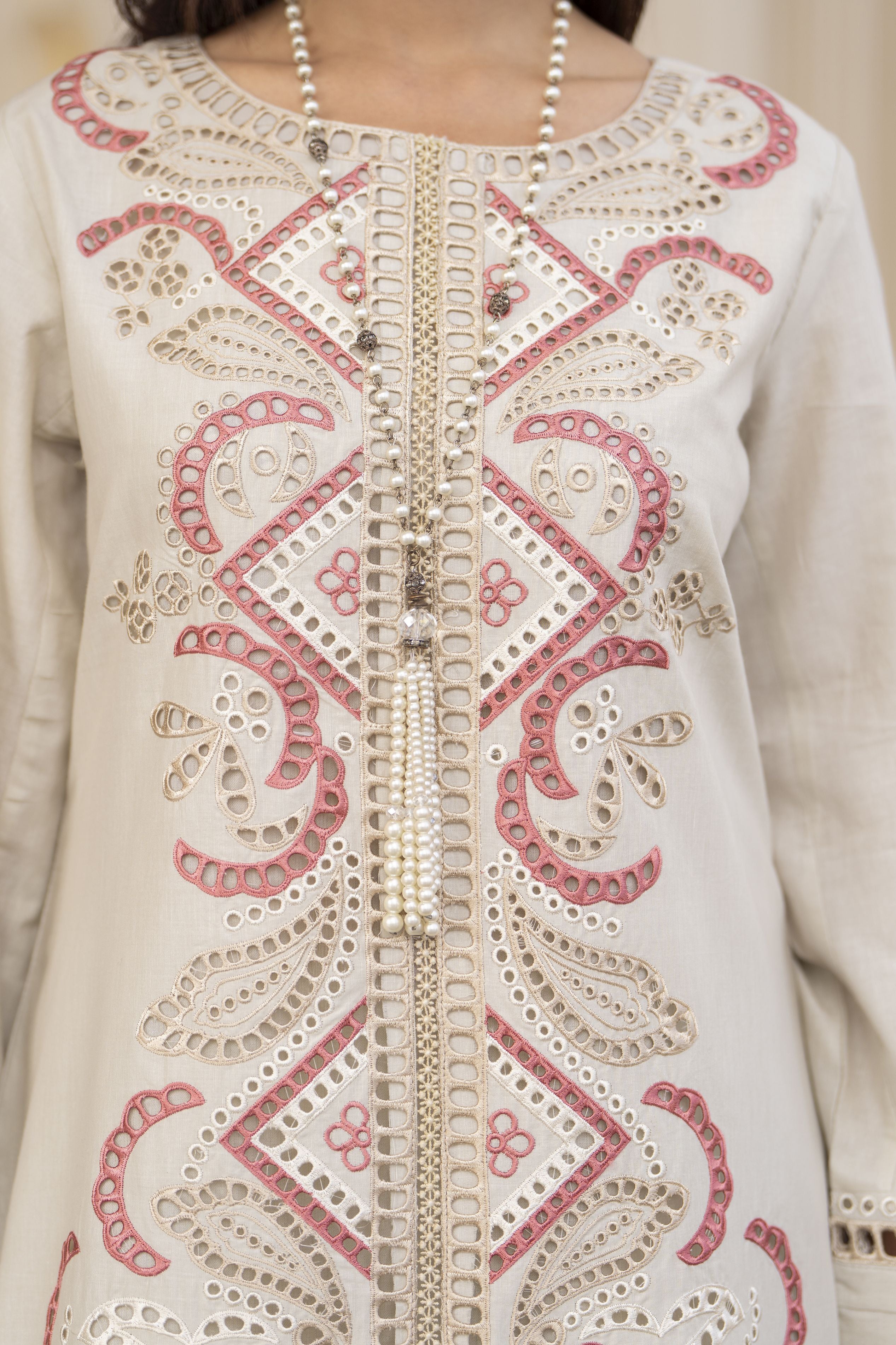 Cotton Canvas by Zaiwa – 2pc Ivory Cutwork Cotton Dress CCZ10