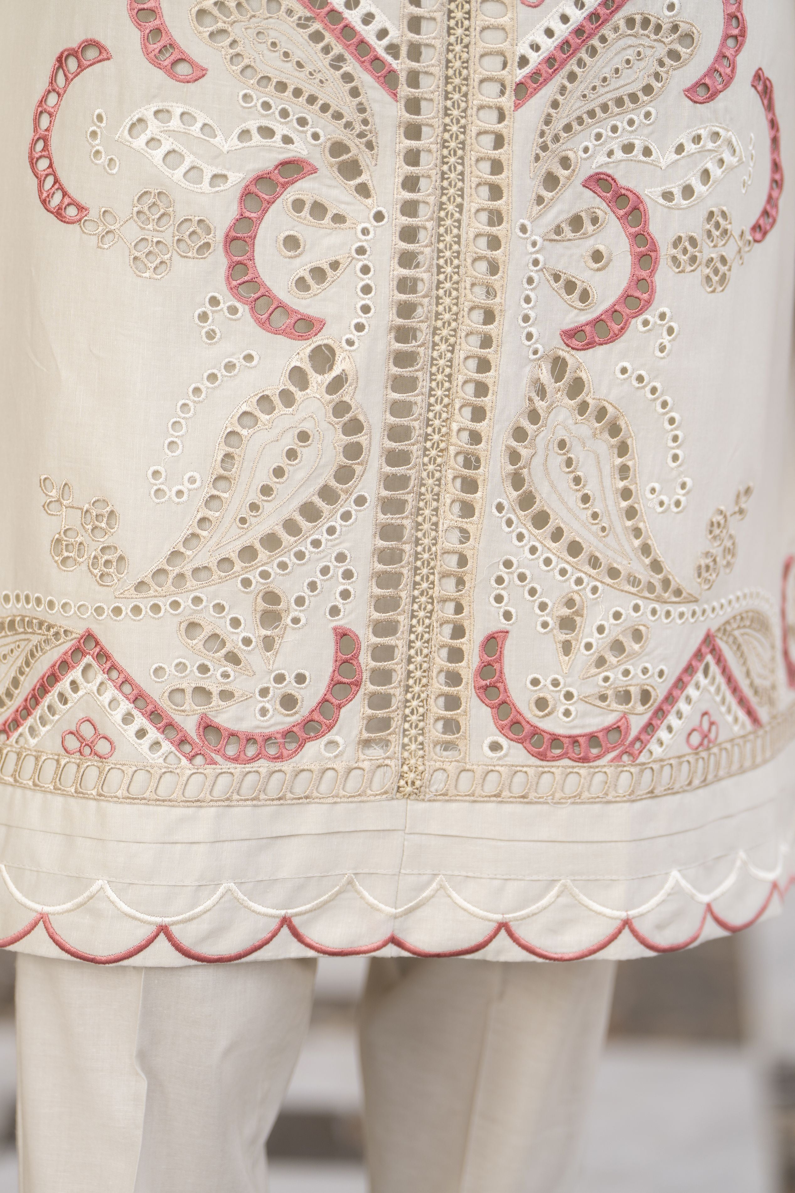 Cotton Canvas by Zaiwa – 2pc Ivory Cutwork Cotton Dress CCZ10