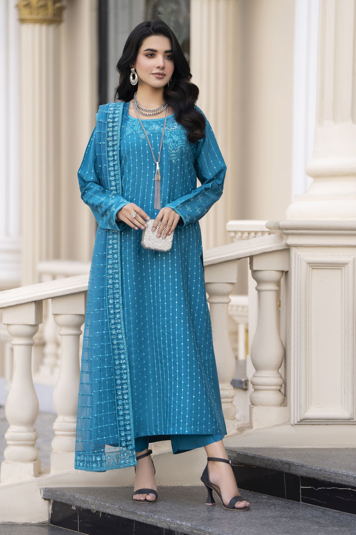 Aleezay Evara 3pc Raw Silk Embroidered Long Shirt Ready to Wear Suit EZ3