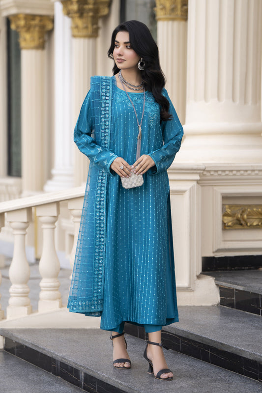 Aleezay Evara 3pc Raw Silk Embroidered Long Shirt Ready to Wear Suit EZ3