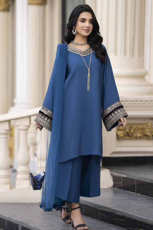 Aleezay Evara 3pc Raw Silk with Velvet Embroidery Ready to Wear Suit EZ9