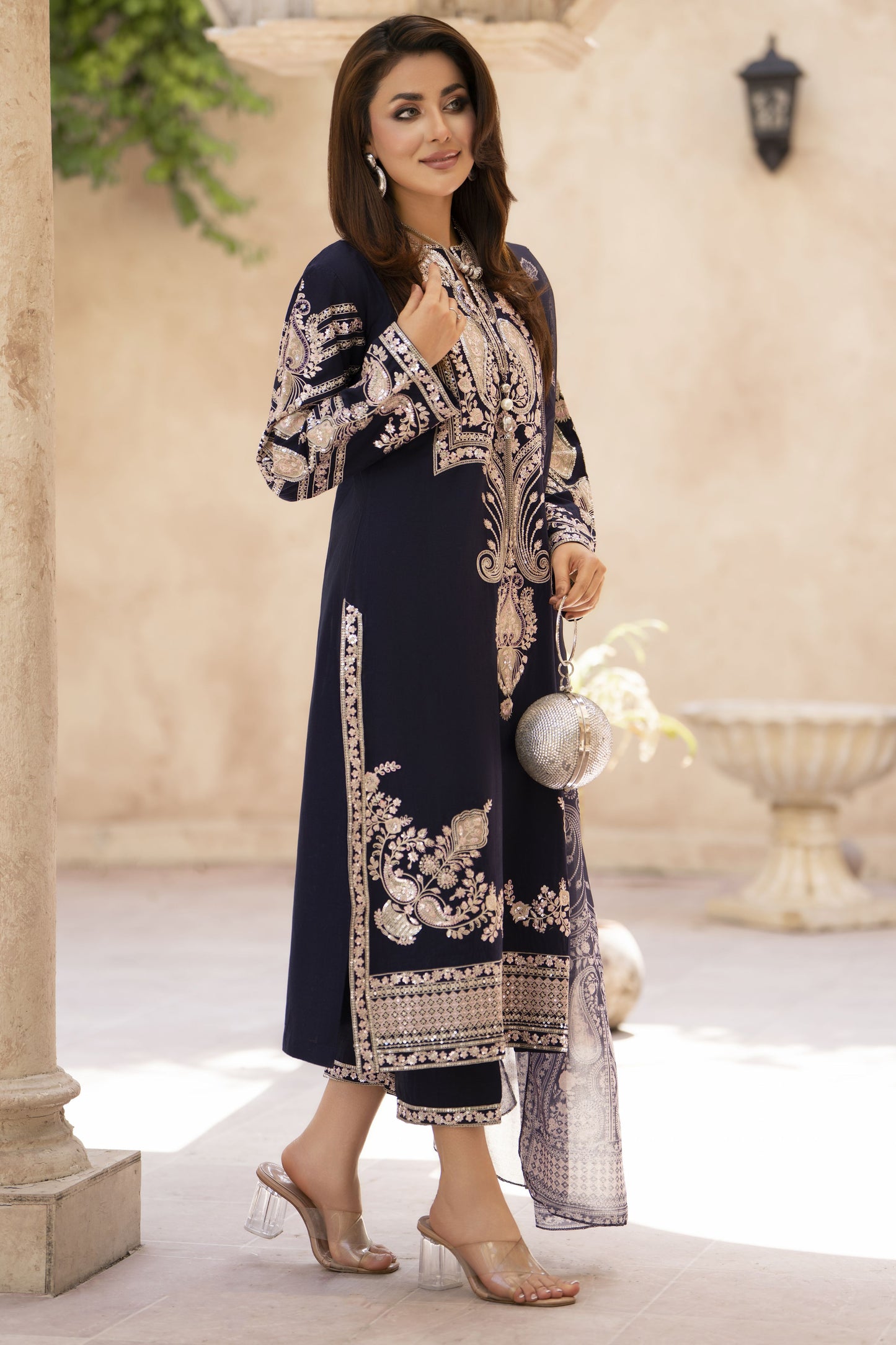 Zaiwa Sway11 3pc Navy Sequin Embroidered Lawn Suit with Monar Dupatta