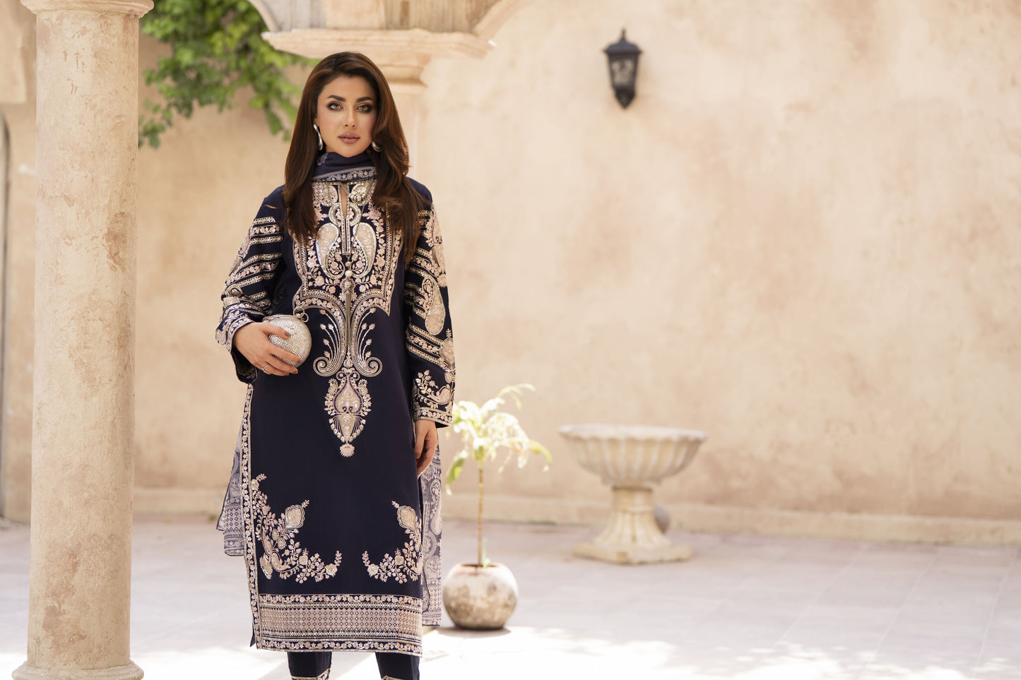 Zaiwa Sway11 3pc Navy Sequin Embroidered Lawn Suit with Monar Dupatta