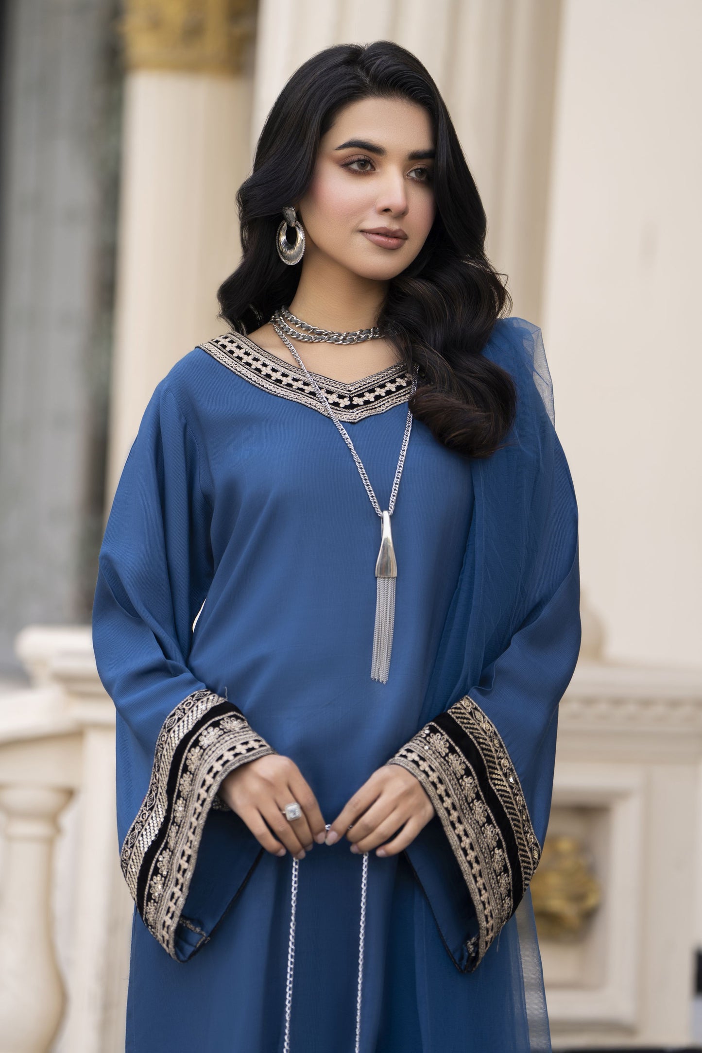 Aleezay Evara 3pc Raw Silk with Velvet Embroidery Ready to Wear Suit EZ9