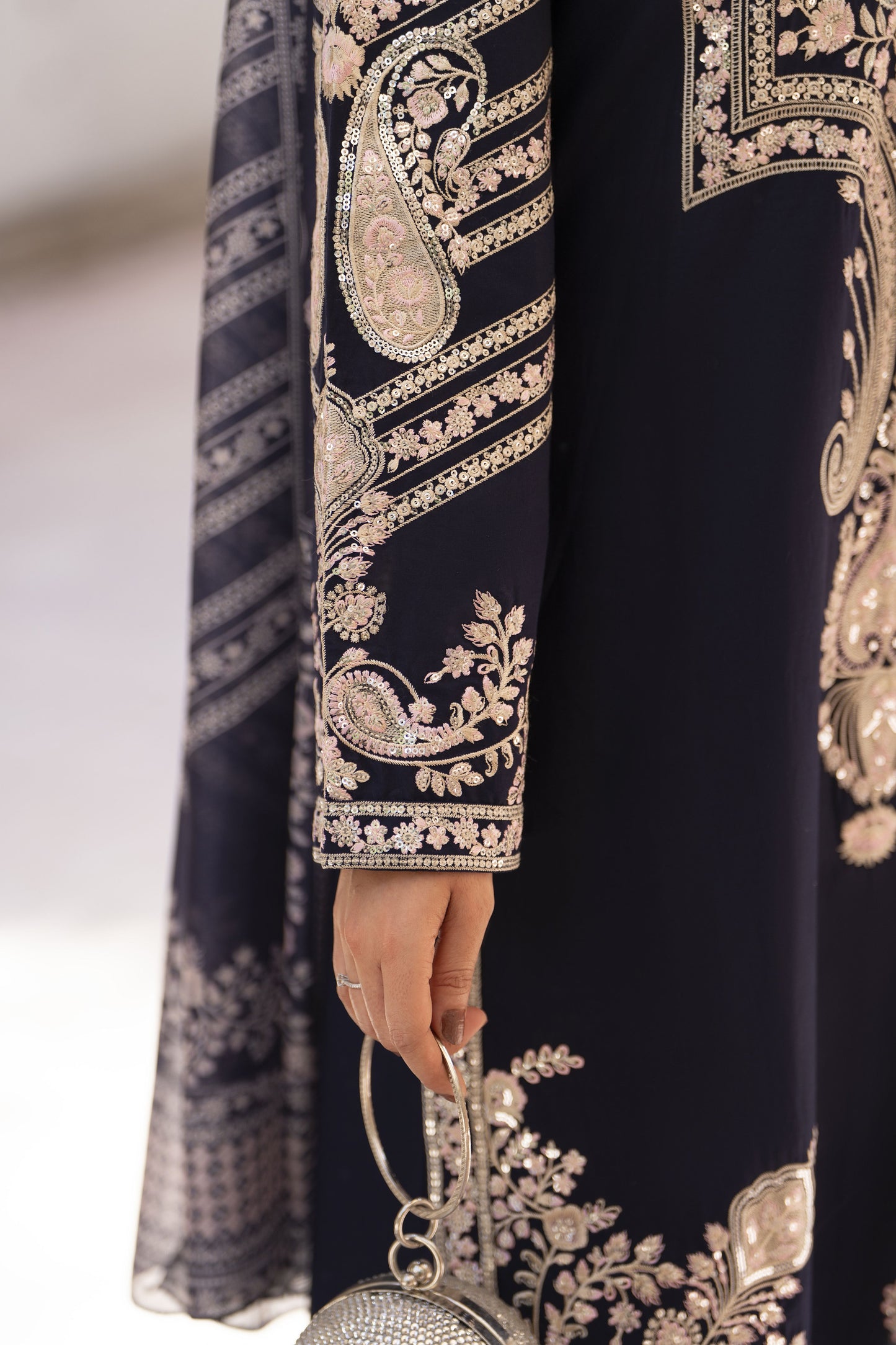Zaiwa Sway11 3pc Navy Sequin Embroidered Lawn Suit with Monar Dupatta