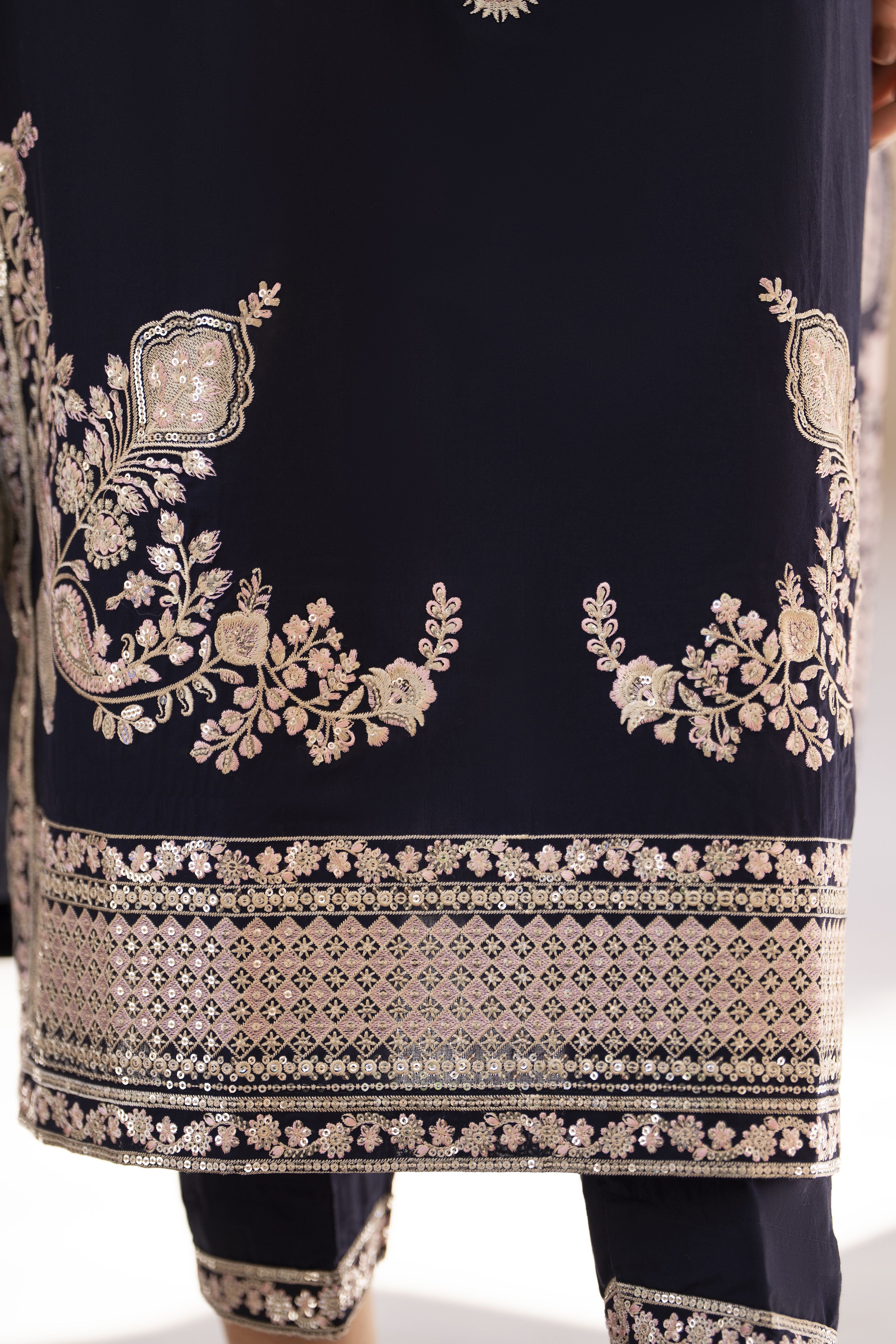 Zaiwa Sway11 3pc Navy Sequin Embroidered Lawn Suit with Monar Dupatta