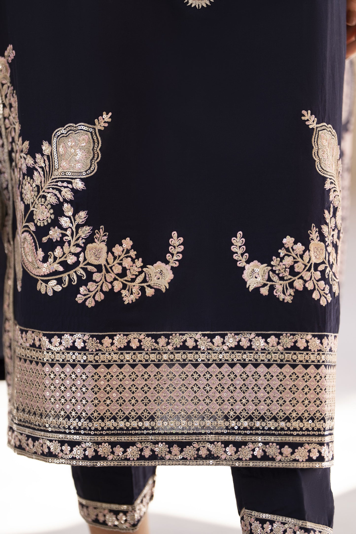 Zaiwa Sway11 3pc Navy Sequin Embroidered Lawn Suit with Monar Dupatta