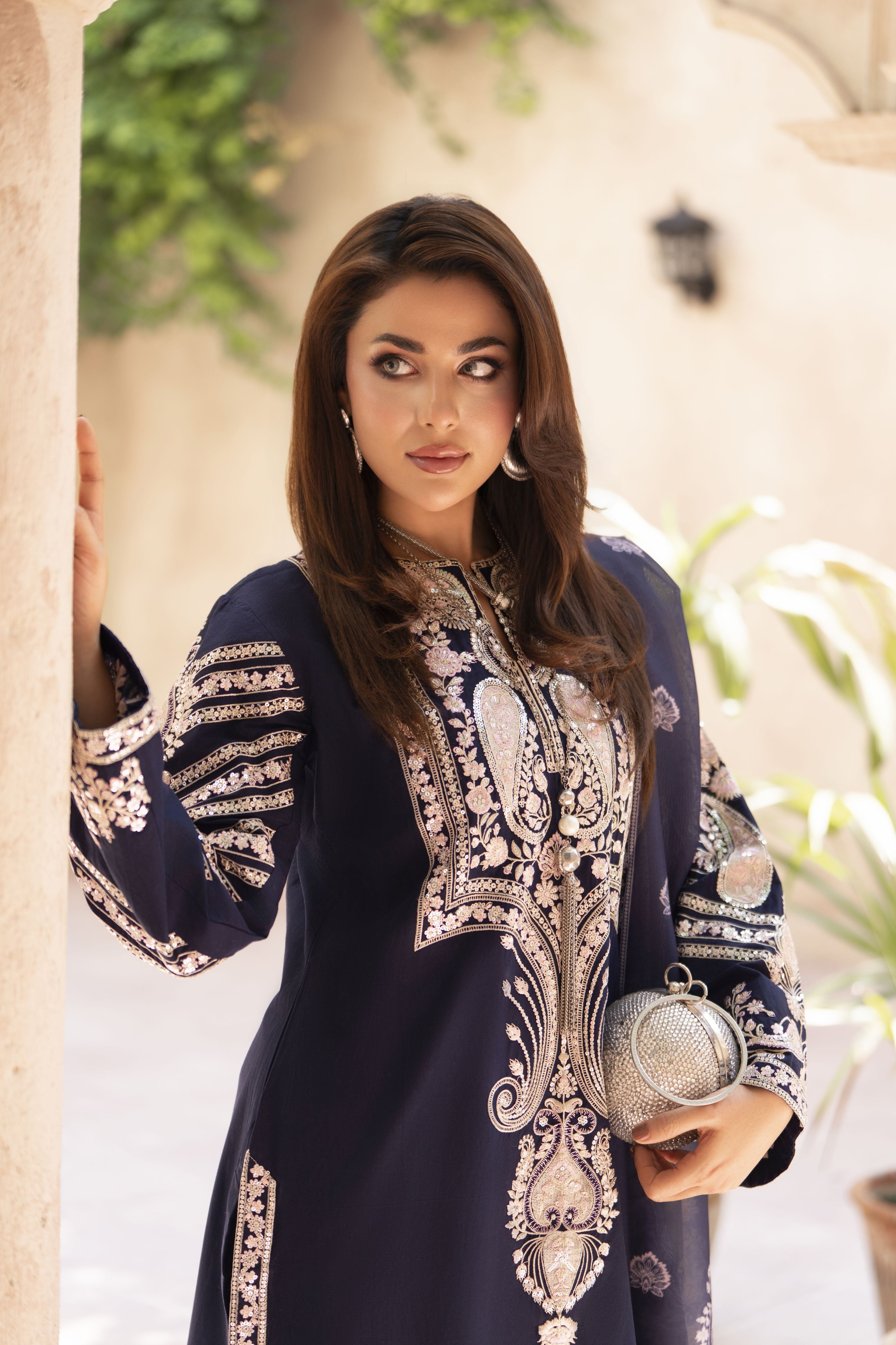 Zaiwa Sway11 3pc Navy Sequin Embroidered Lawn Suit with Monar Dupatta