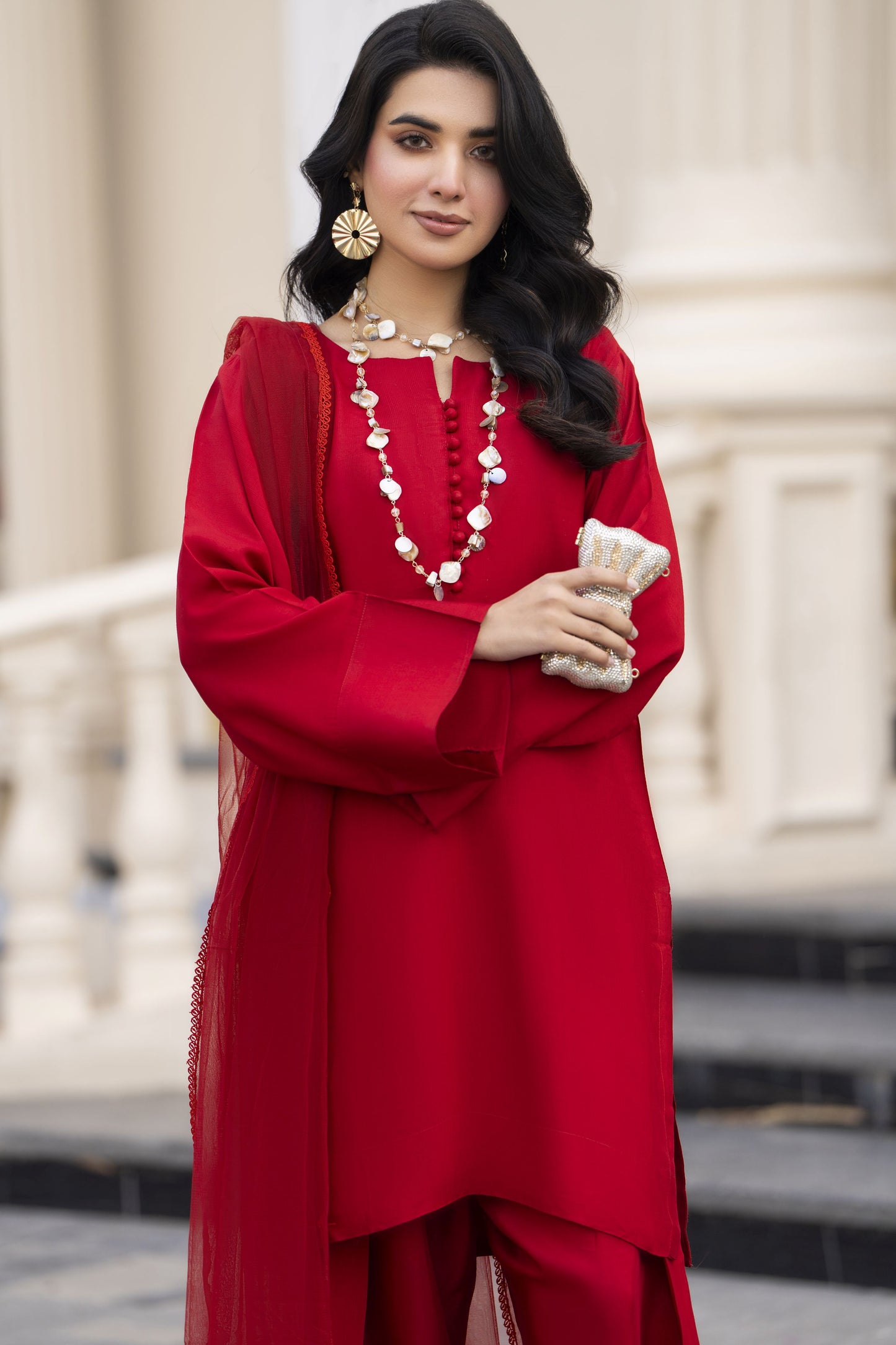 Aleezay Evara 3pc Raw Silk Solid Shirt with Embroidered Farshi Shalwar EZ2