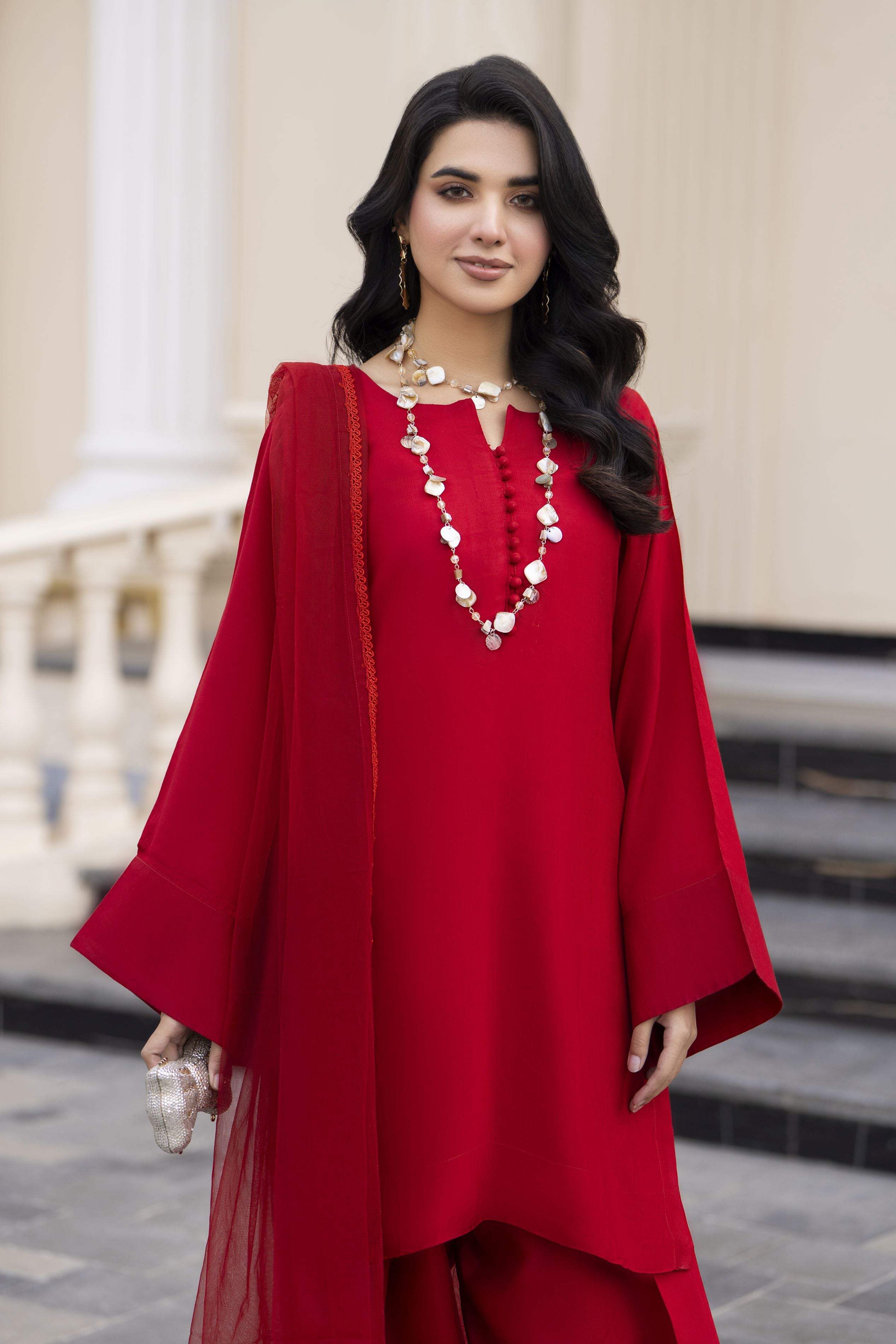 Aleezay Evara 3pc Raw Silk Solid Shirt with Embroidered Farshi Shalwar EZ2