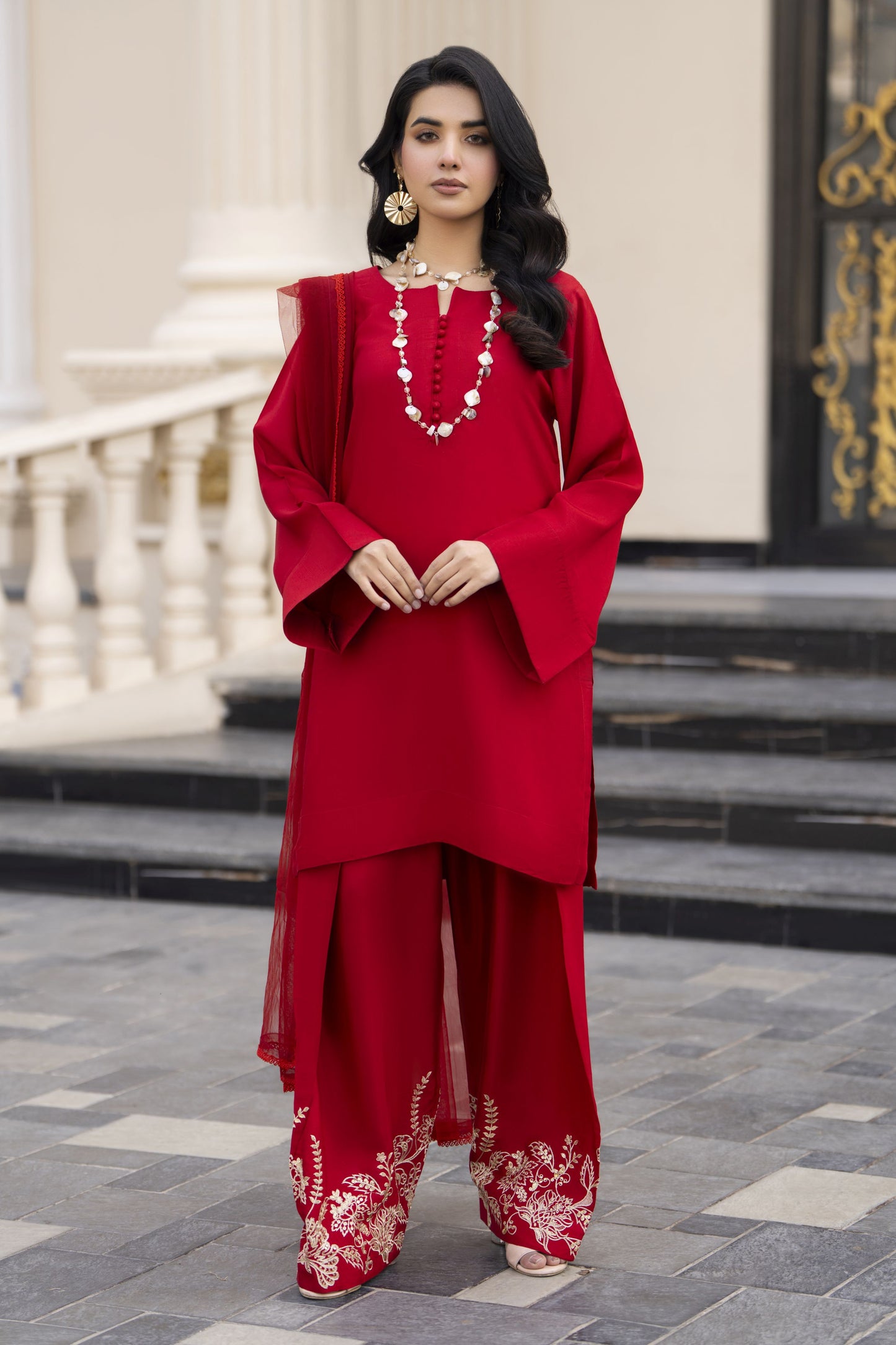 Aleezay Evara 3pc Raw Silk Solid Shirt with Embroidered Farshi Shalwar EZ2