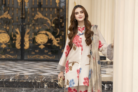 Daily Drapes by Mona – 3pc Printed Raw Silk Co-ord Suit DDR1
