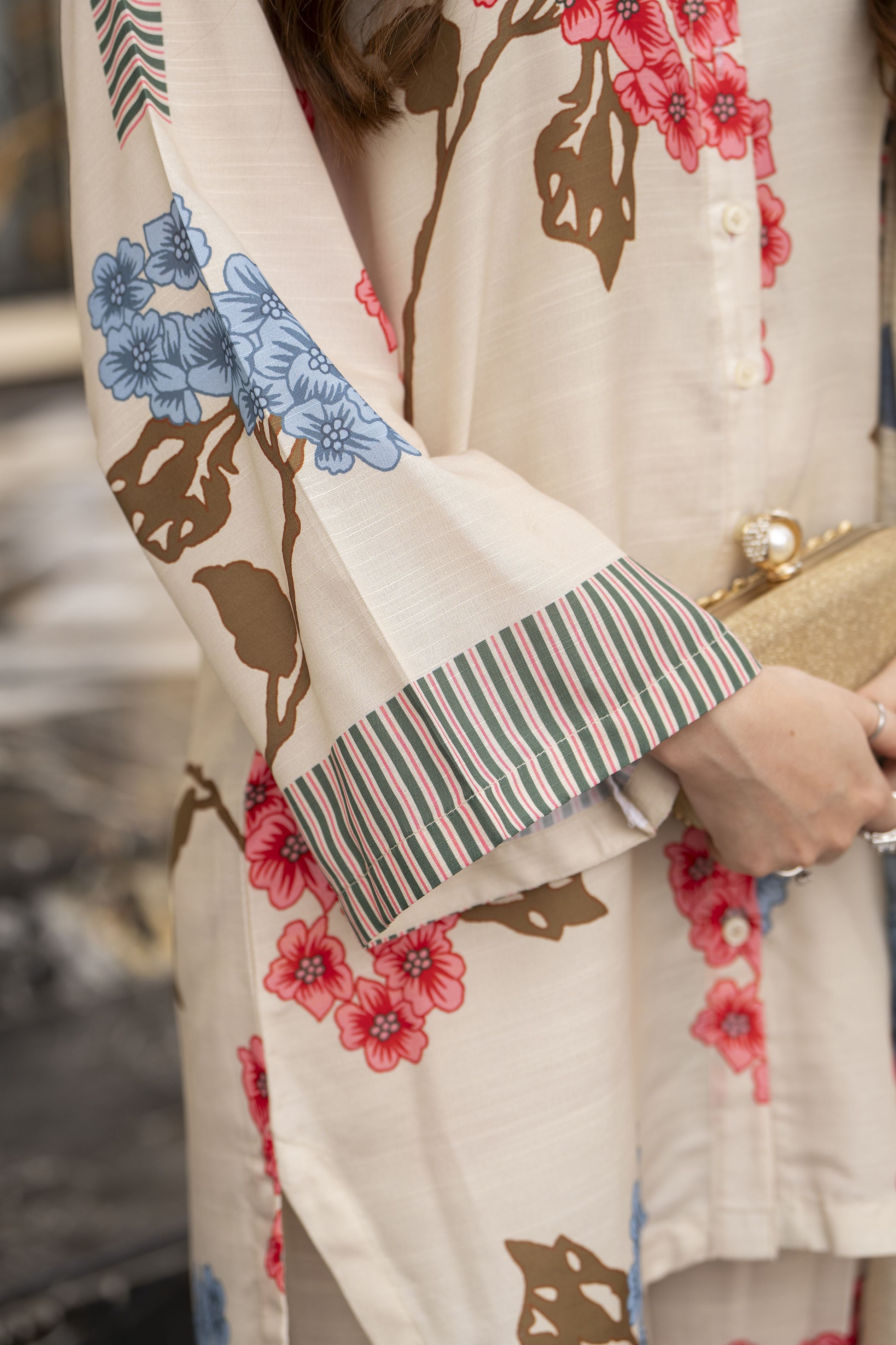 Daily Drapes by Mona – 3pc Printed Raw Silk Co-ord Suit DDR1