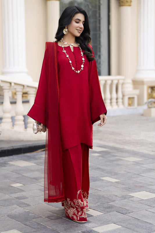 Aleezay Evara 3pc Raw Silk Solid Shirt with Embroidered Farshi Shalwar EZ2