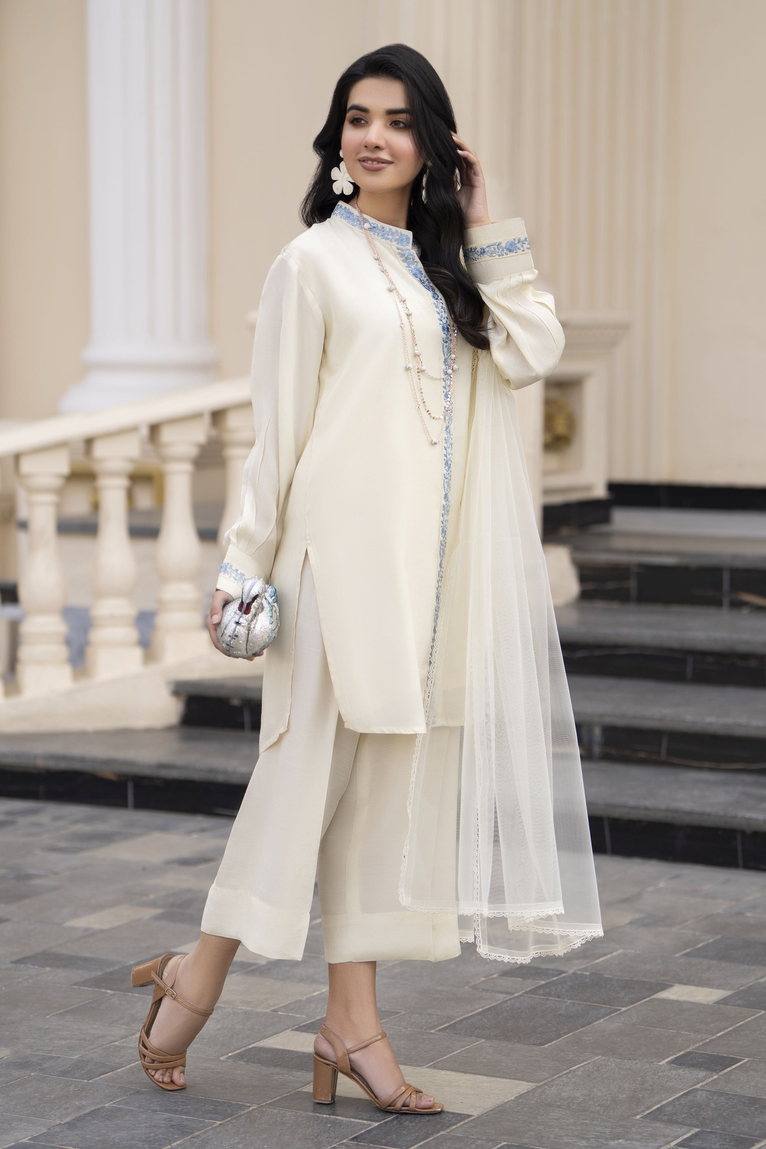 Aleezay Evara 3pc Raw Silk Embroidered Ready to Wear Designer Suit EZ1