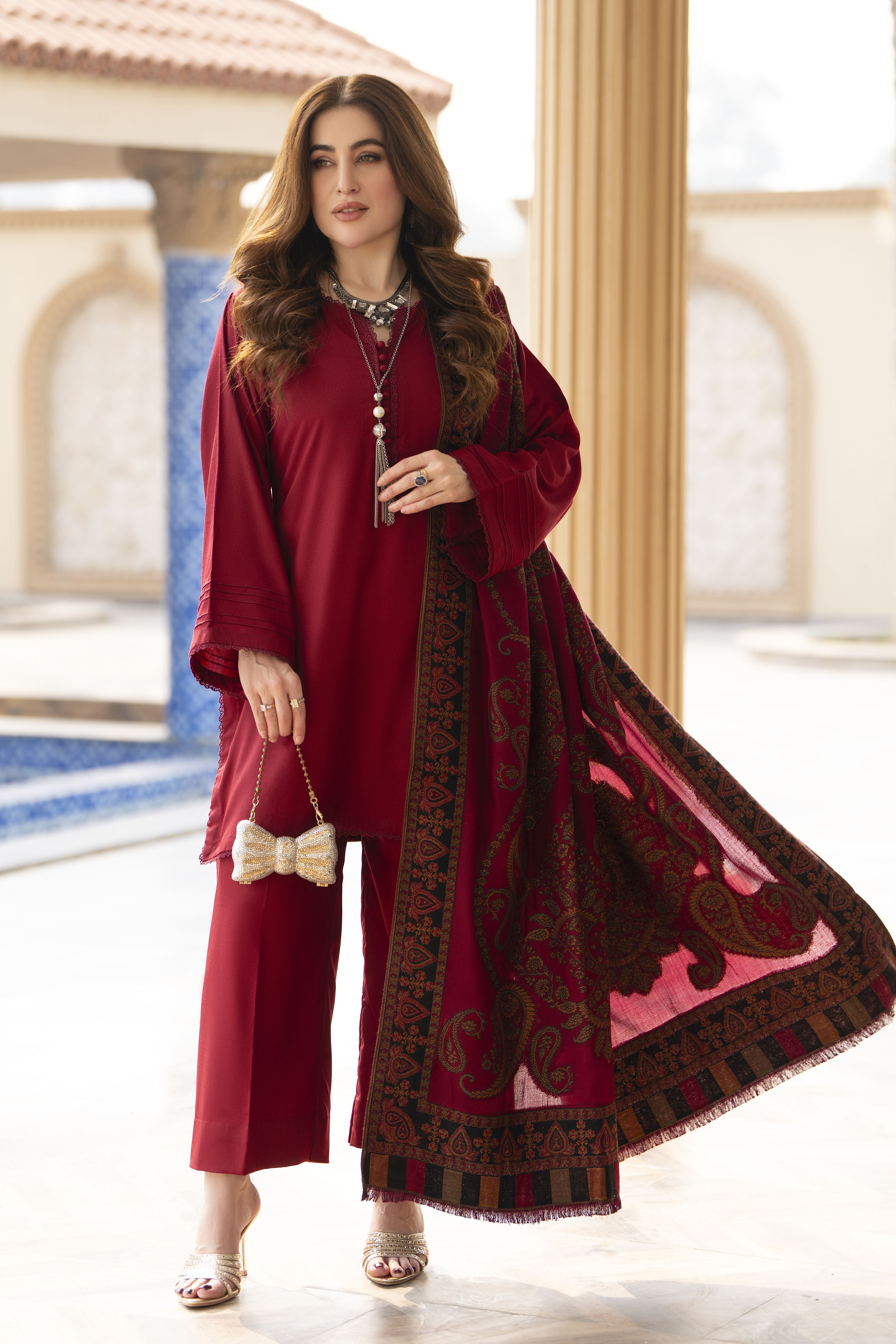 The Dhanak & Kahni Collection – Wine 3pc Suit KD1
