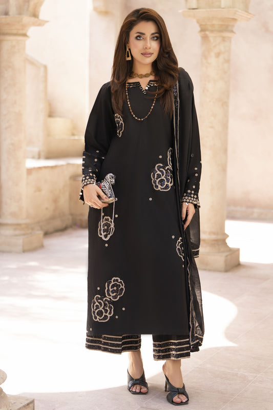 Zaiwa Sway12 3pc Black Sequin Embroidered Lawn Suit with Dupatta