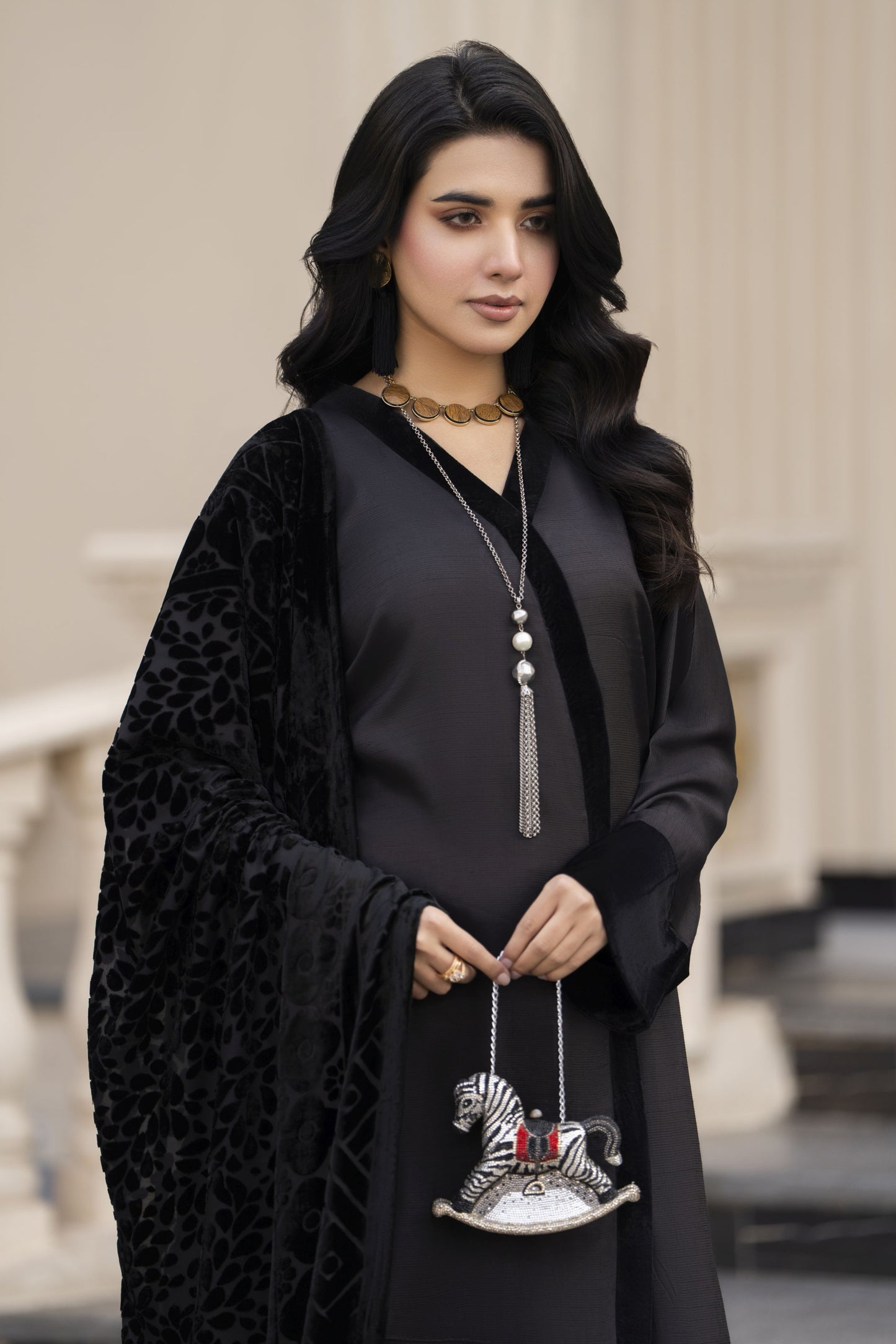 Aleezay Evara 3pc Raw Silk Straight Shirt & Palachi Shawl EZ7