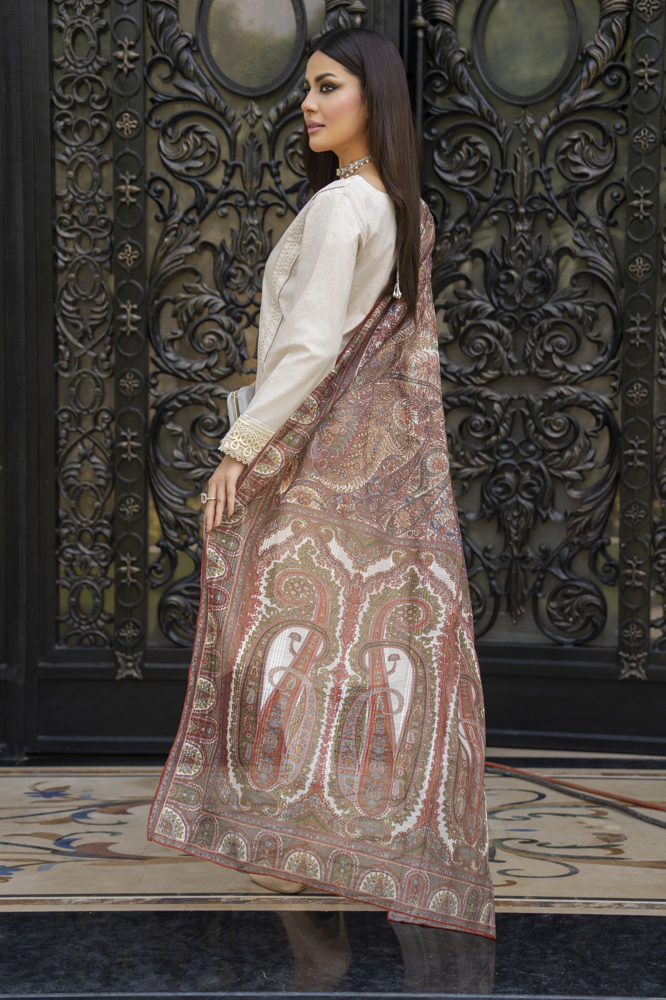 Cream Embroidered Cotton 3pc Women Suit with Dupatta | Baarish by Miski BYM3