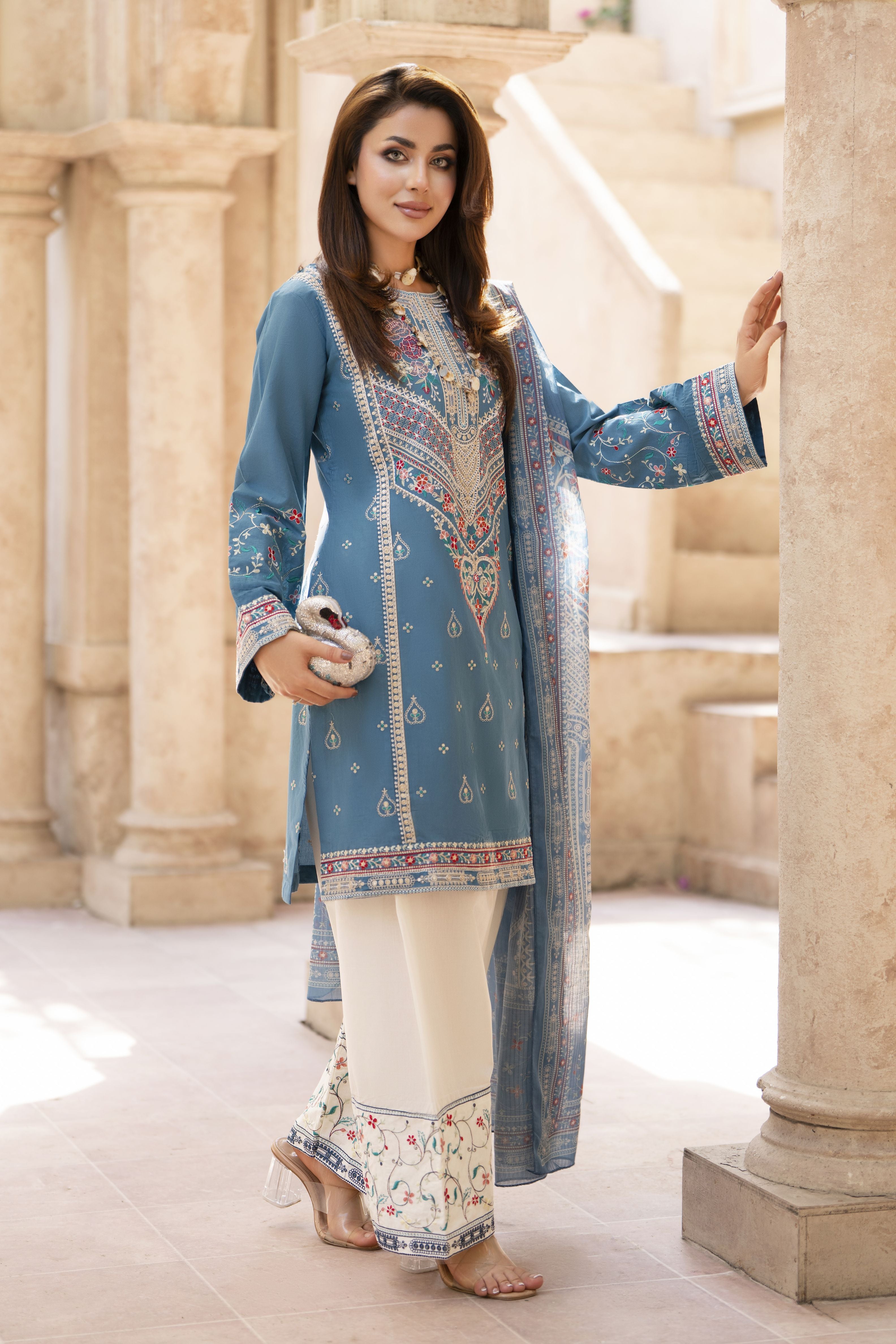 Zaiwa Sway3 3pc Cotton Farshi Shalwar Suit with Printed Dupatta