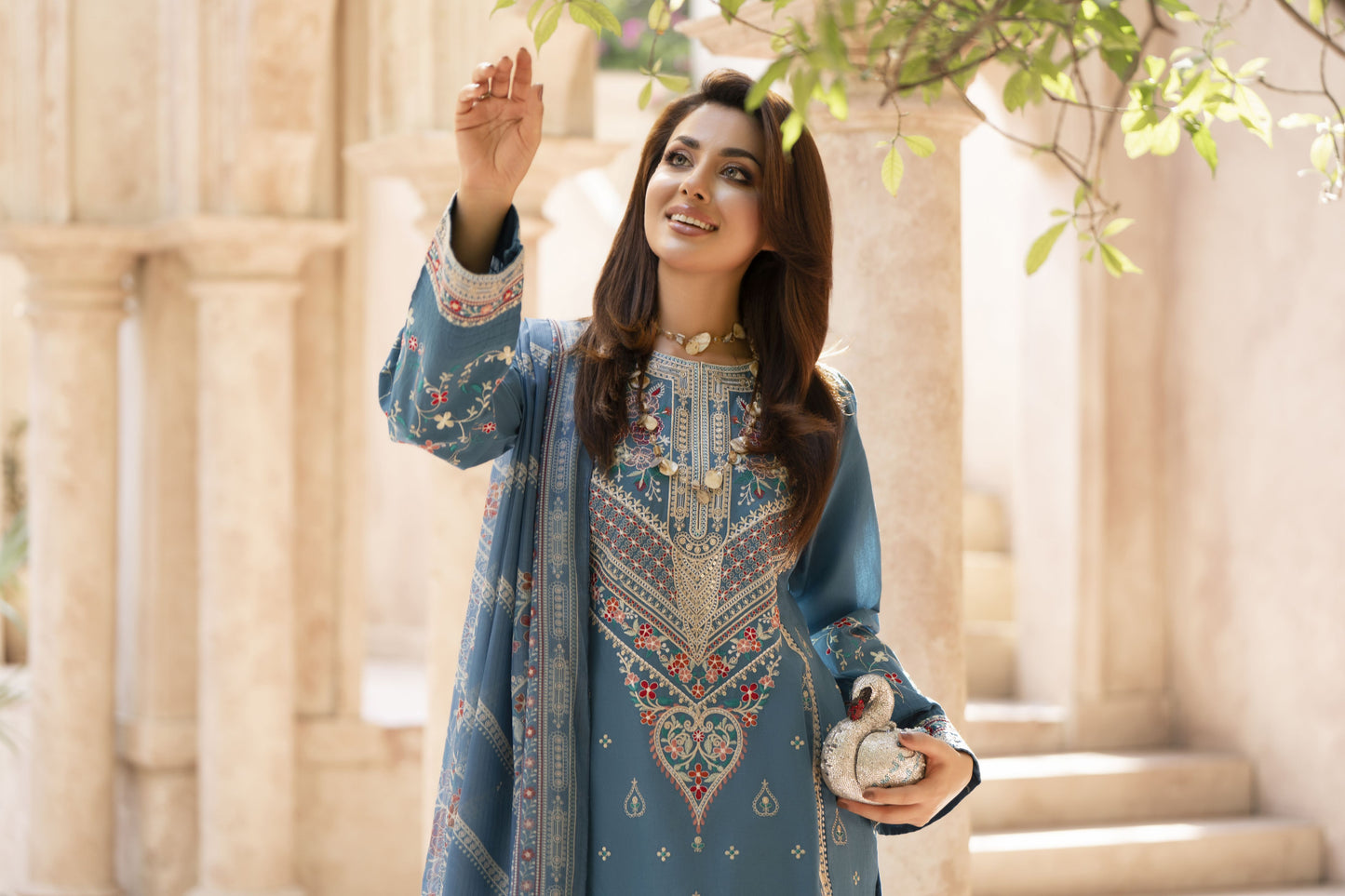 Zaiwa Sway3 3pc Cotton Farshi Shalwar Suit with Printed Dupatta