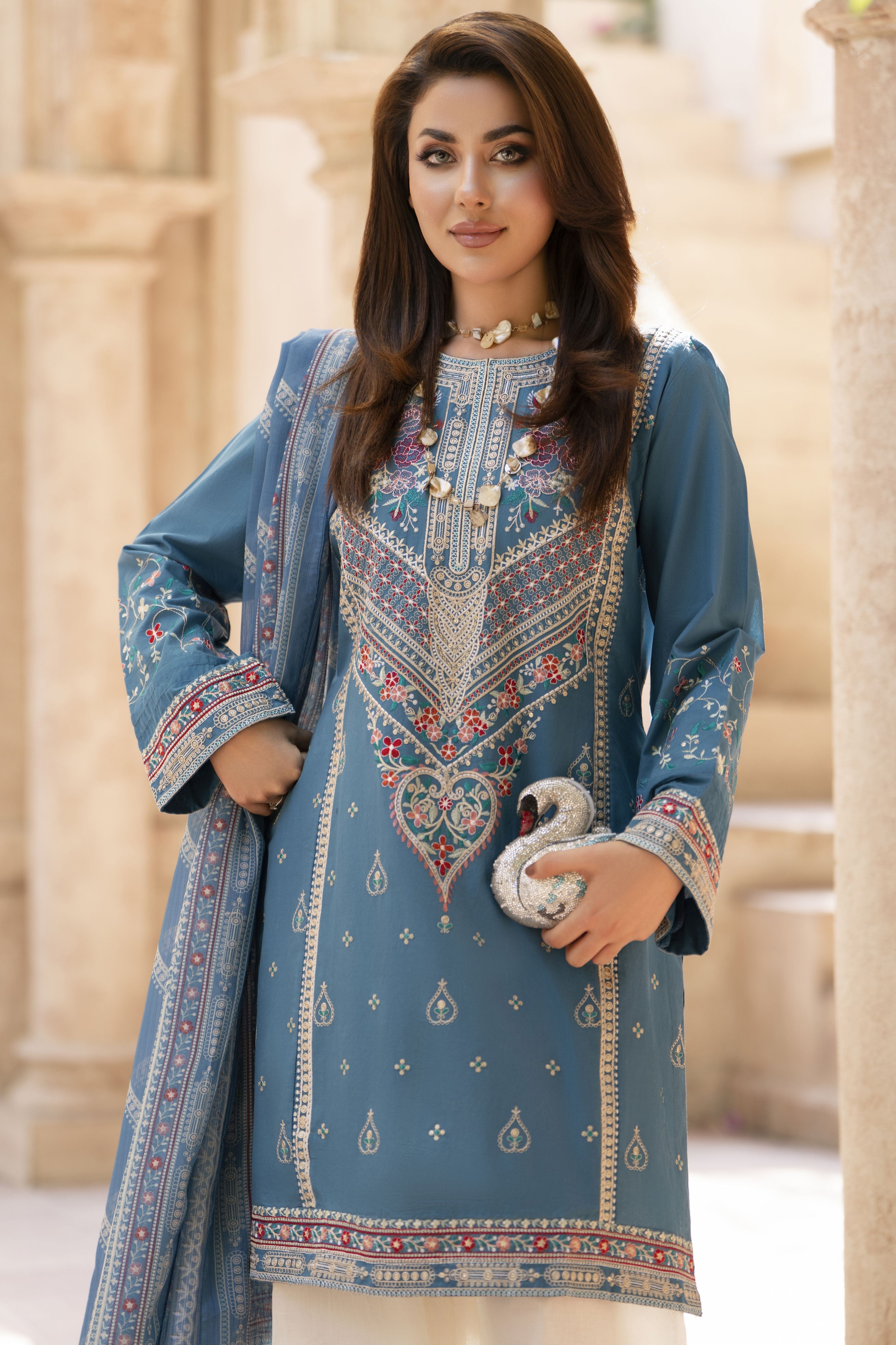 Zaiwa Sway3 3pc Cotton Farshi Shalwar Suit with Printed Dupatta