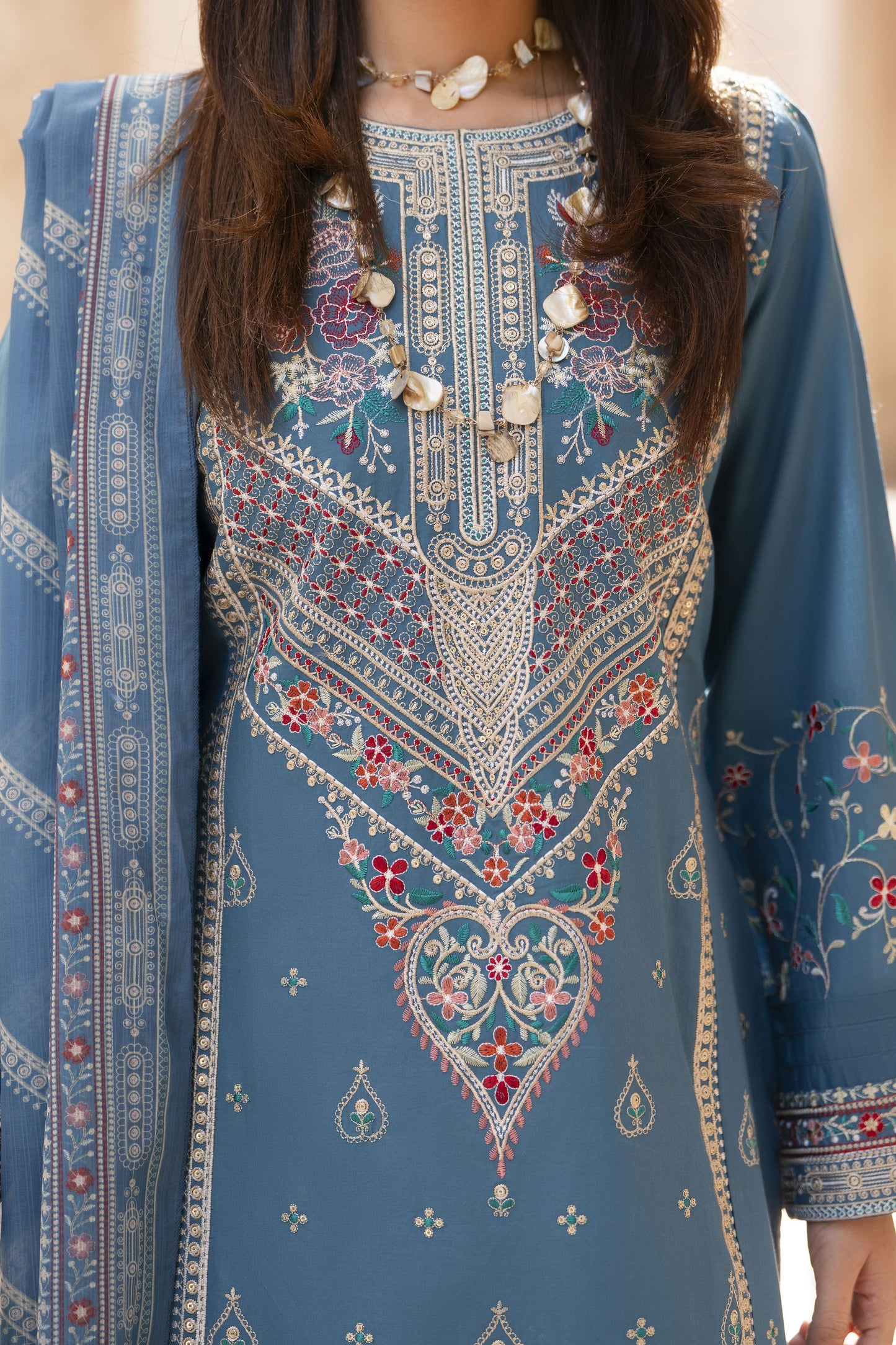Zaiwa Sway3 3pc Cotton Farshi Shalwar Suit with Printed Dupatta