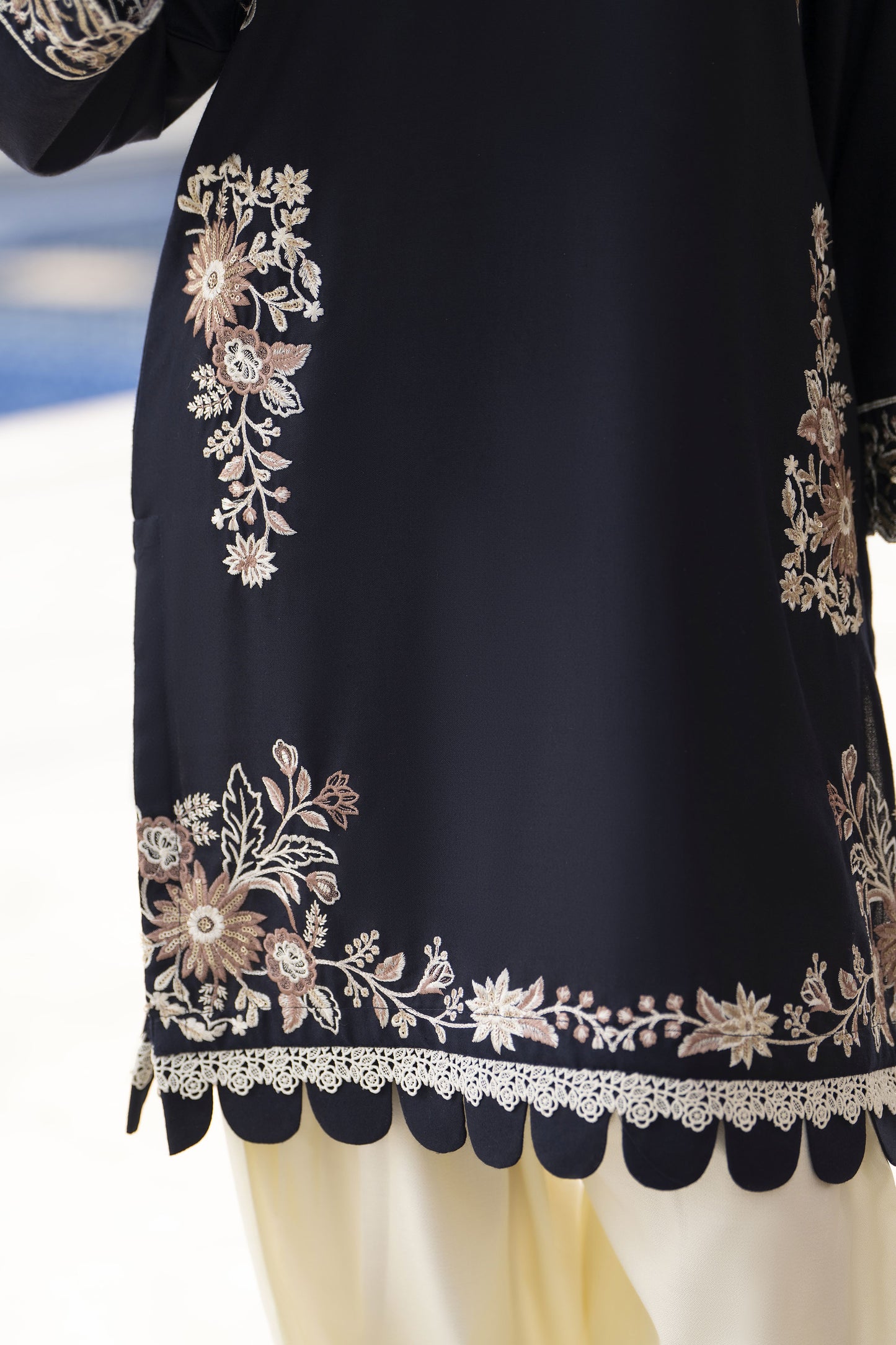 ZWM5 Zimal Winter Muse Navy Blue and Ivory Embroidered Dhanak 2pc Ready to Wear