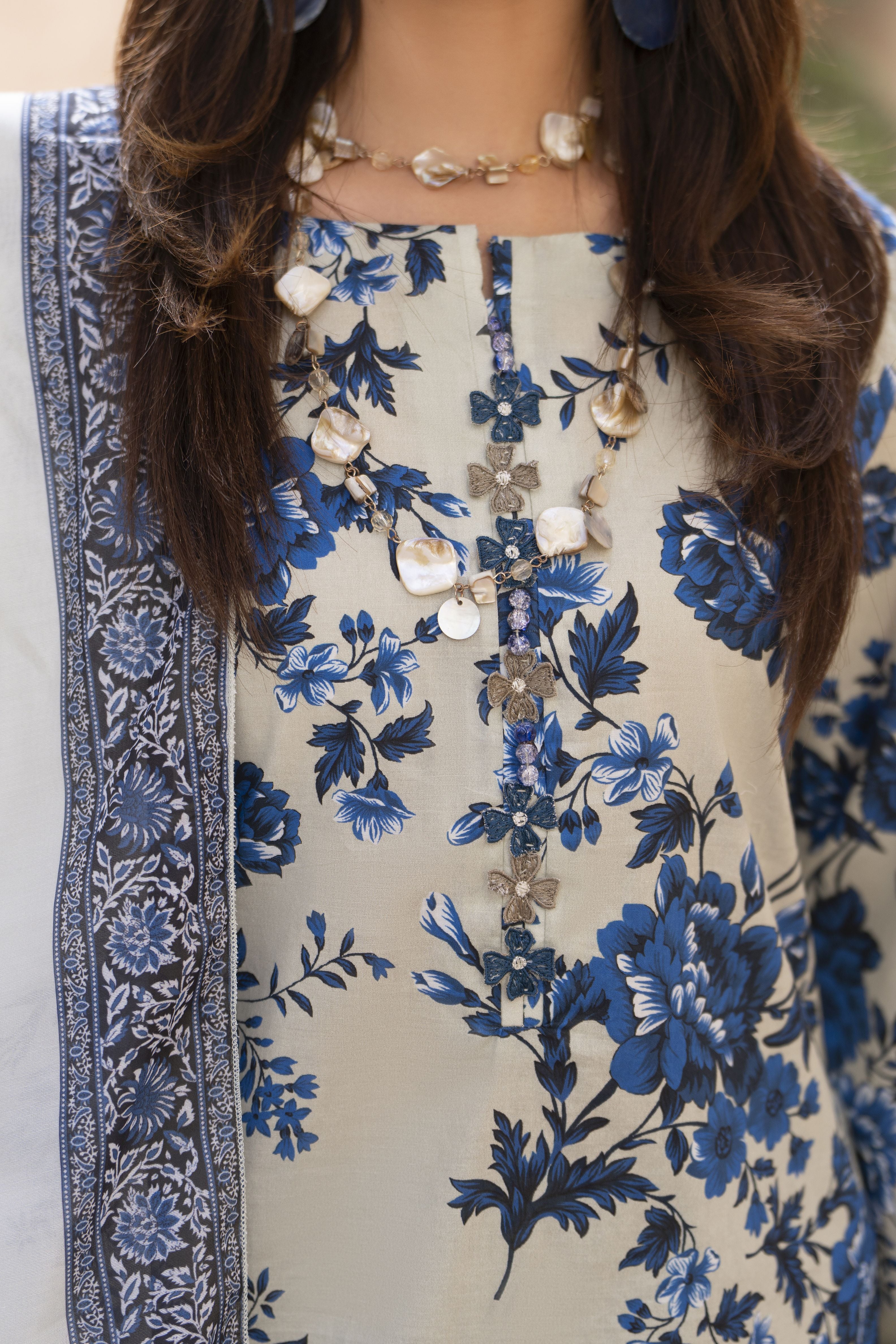Zaiwa Sway5 3pc Printed Cotton Farshi Shalwar Suit with Embroidered Shirt