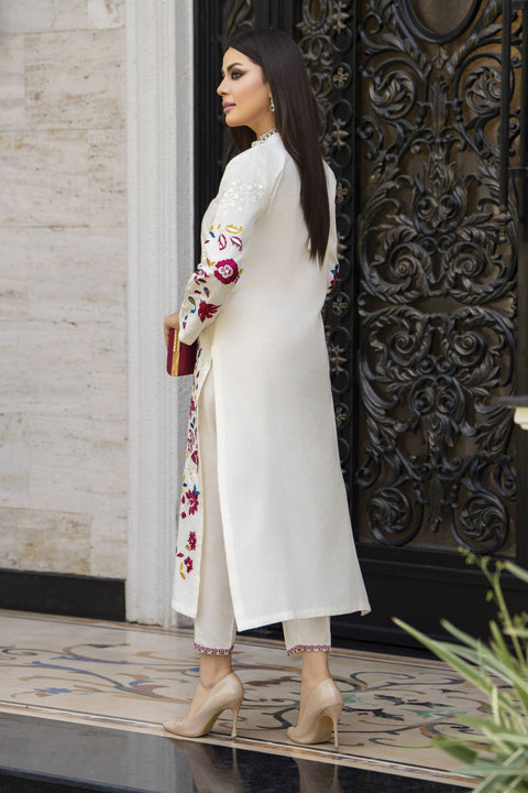 Ivory Multicolour Embroidered Cotton 2pc Women Suit | Baarish by Miski BYM2