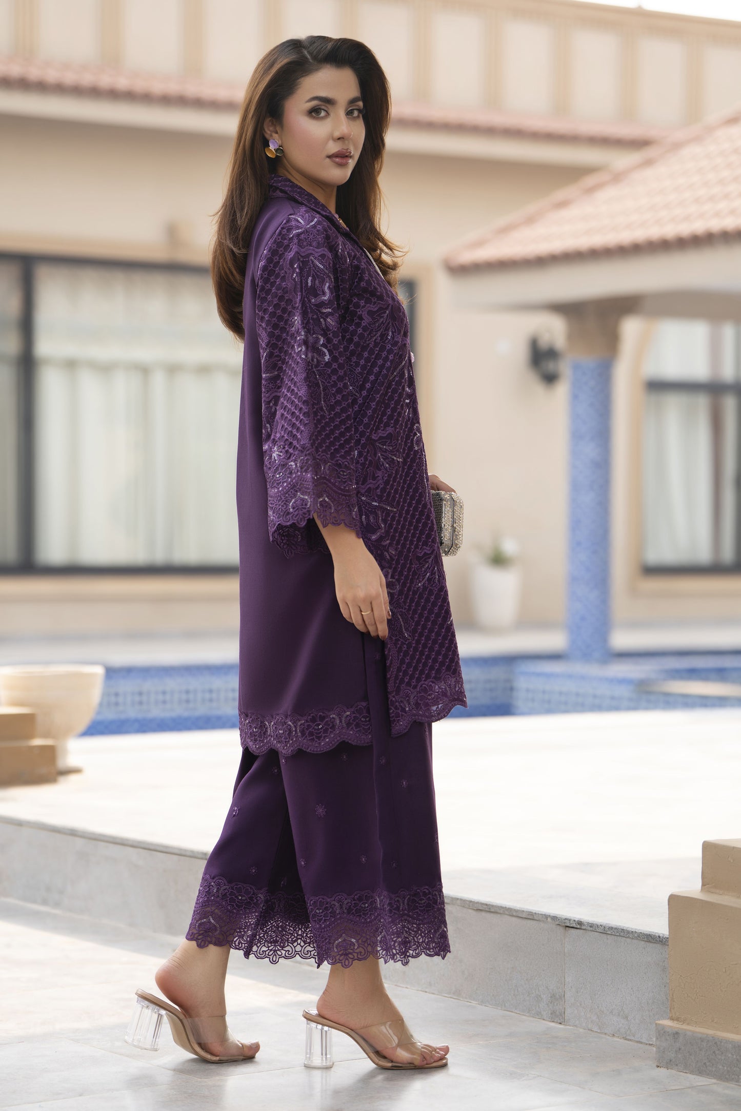 ZWM1 Zimal Winter Muse Deep Purple Embroidered Dhanak 2pc Ready to Wear