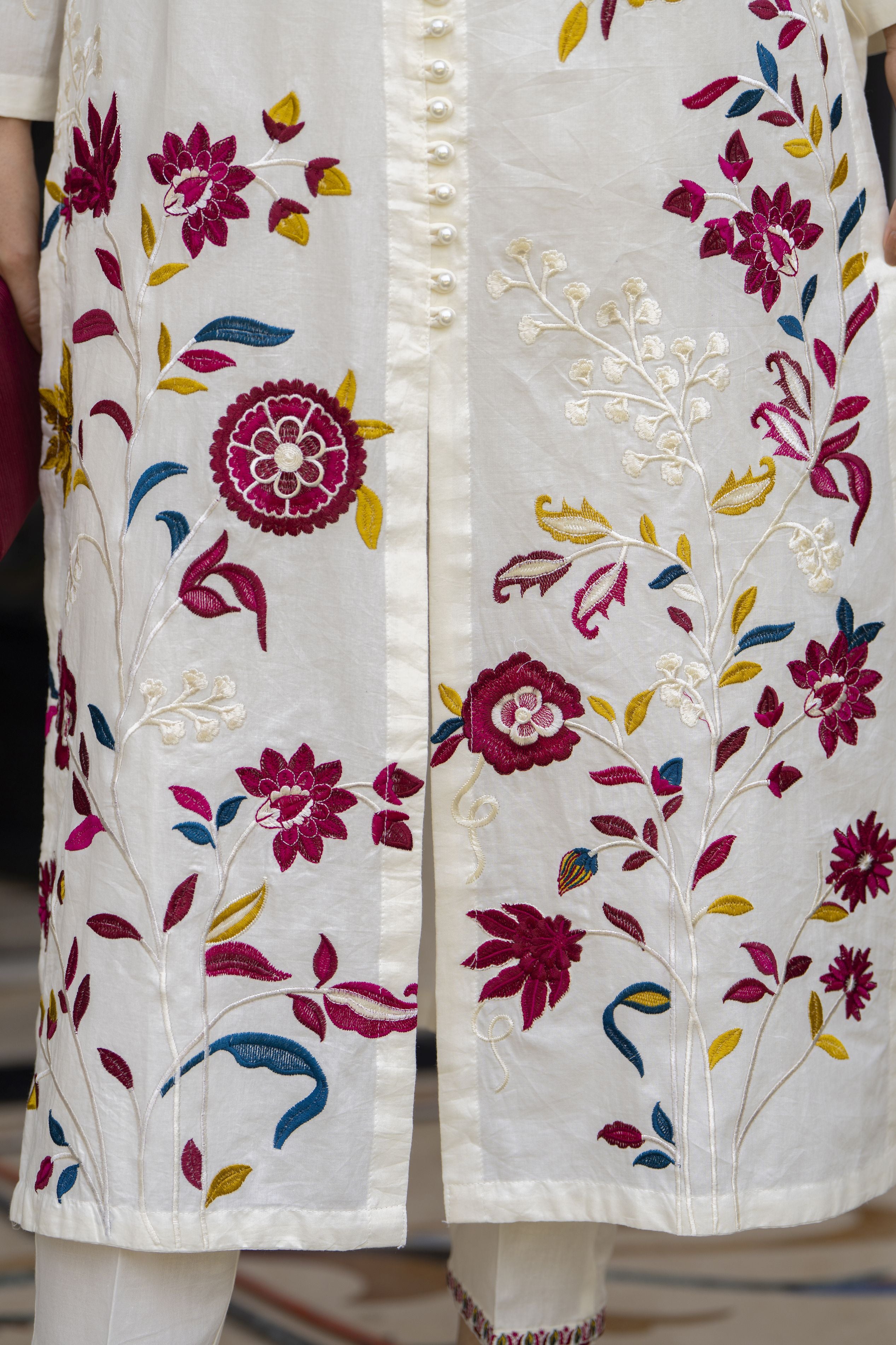 Ivory Multicolour Embroidered Cotton 2pc Women Suit | Baarish by Miski BYM2