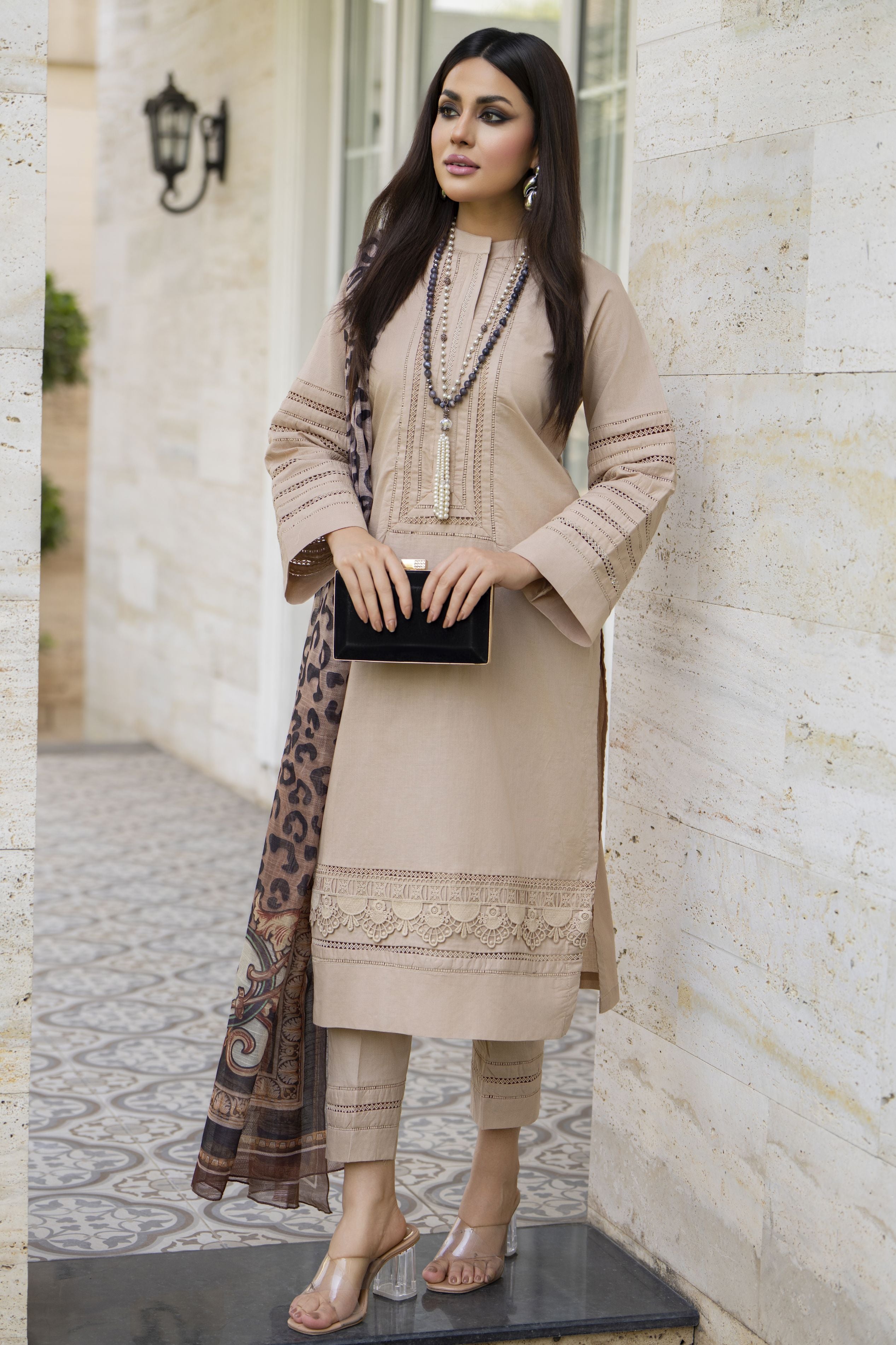 Beige Embroidered Cotton 3pc Women Dress with Dupatta | Baarish by Miski BYM6