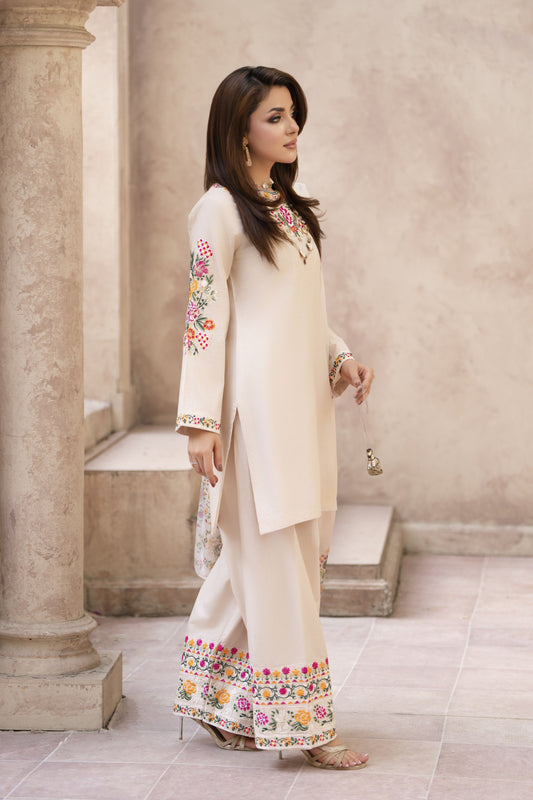 Zaiwa Sway10 3pc Cream Embroidered Lawn Farshi Shalwar Suit